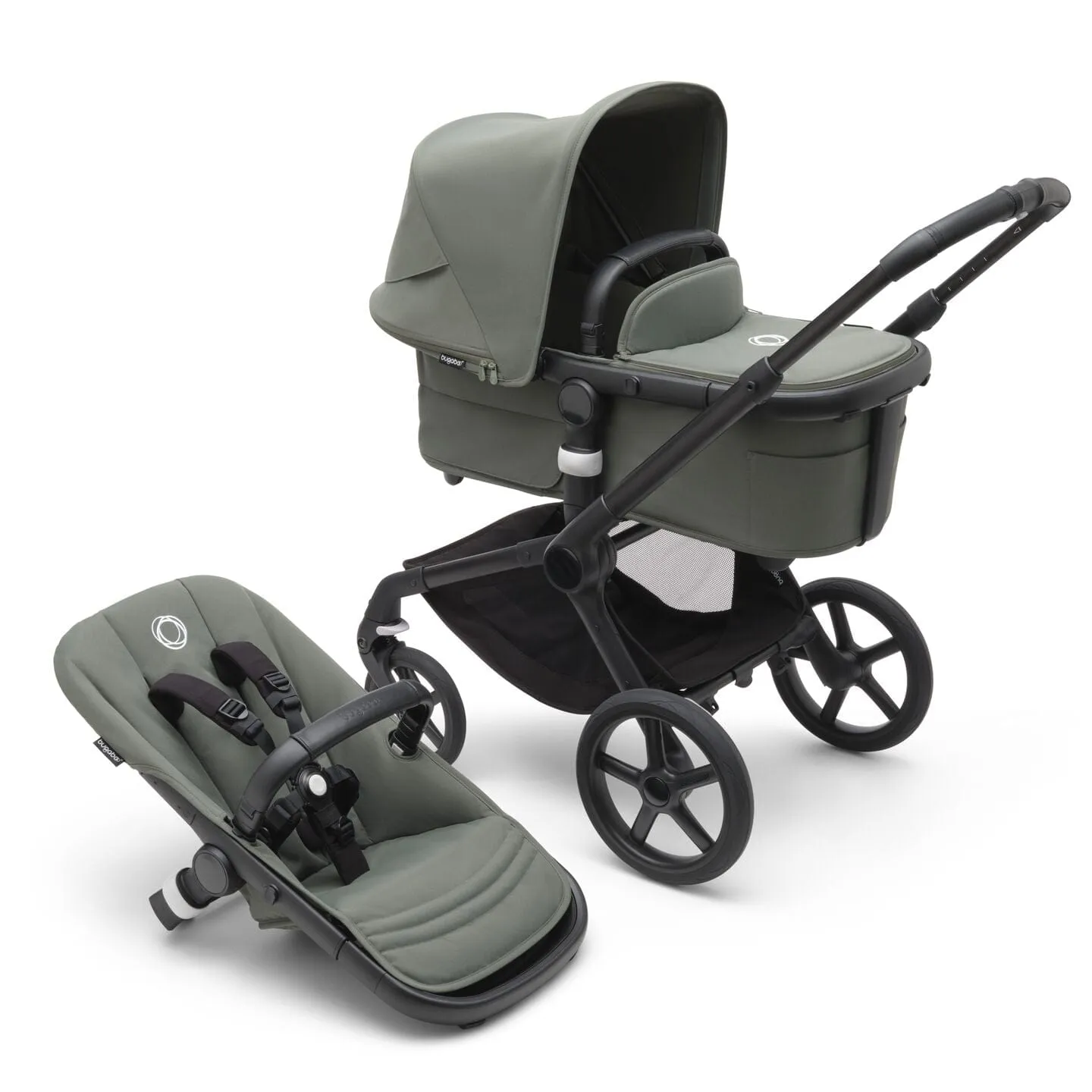 Bugaboo Fox 5, Nuna Turtle and Base Travel System - Black/Forest Green/Forest Green