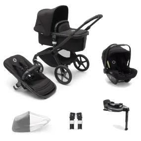 Bugaboo Fox 5, Nuna Turtle and Base Travel System - Black/Midnight Black/Midnight Black