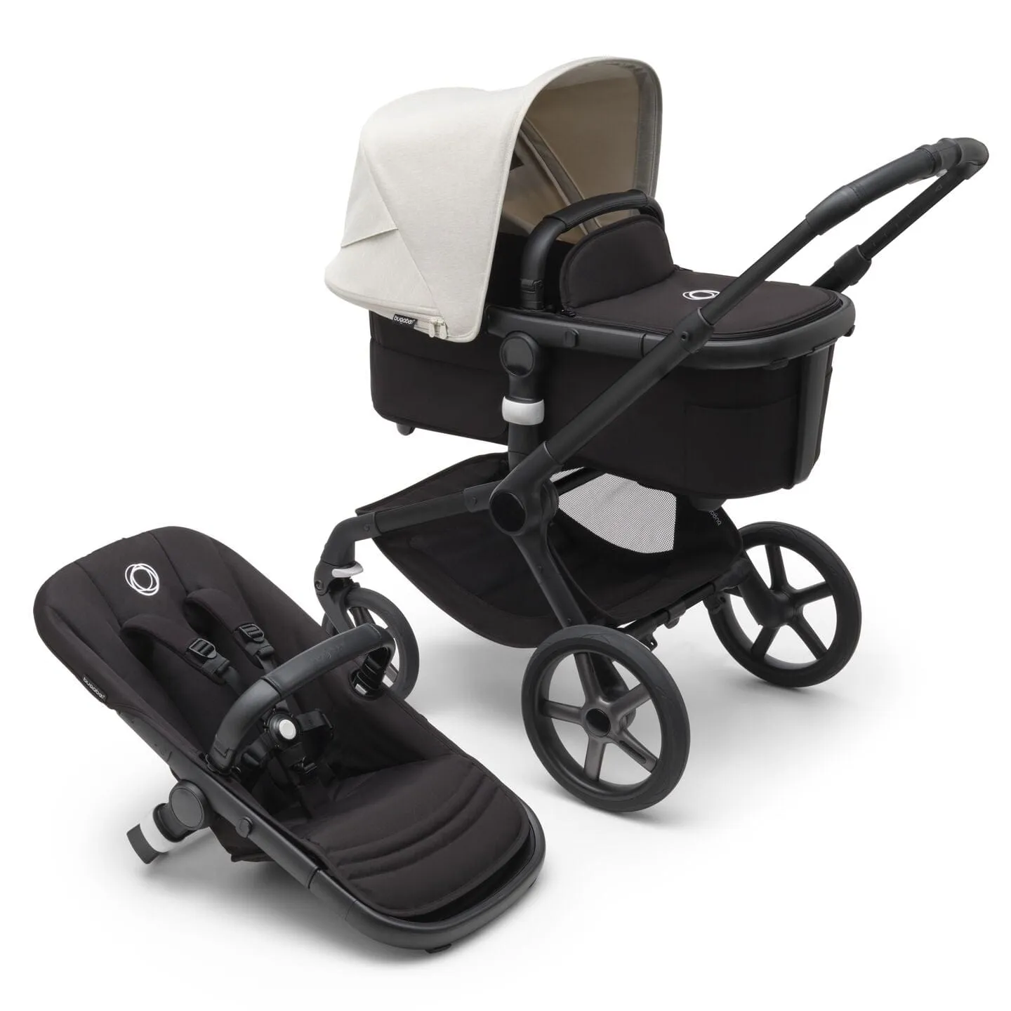 Bugaboo Fox 5, Nuna Turtle and Base Travel System - Black/Midnight Black/Misty White