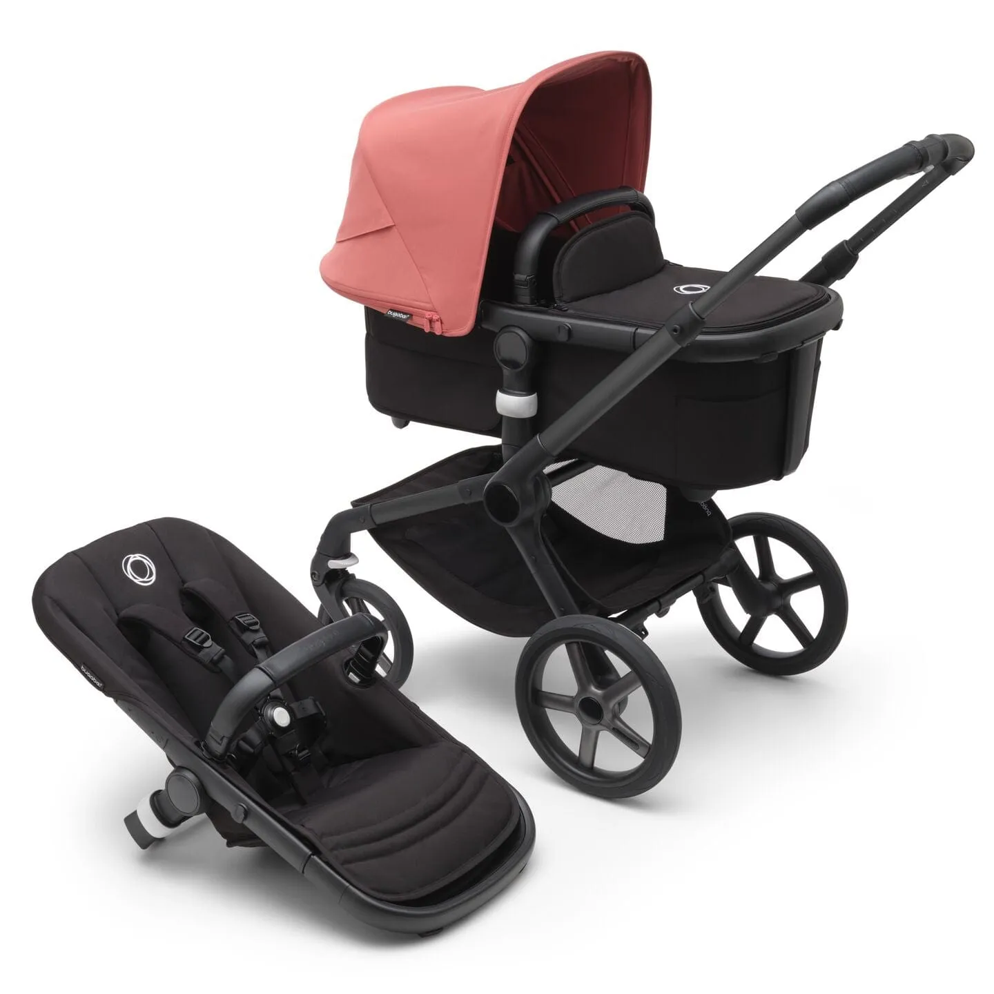 Bugaboo Fox 5, Nuna Turtle and Base Travel System - Black/Midnight Black/Sunrise Red