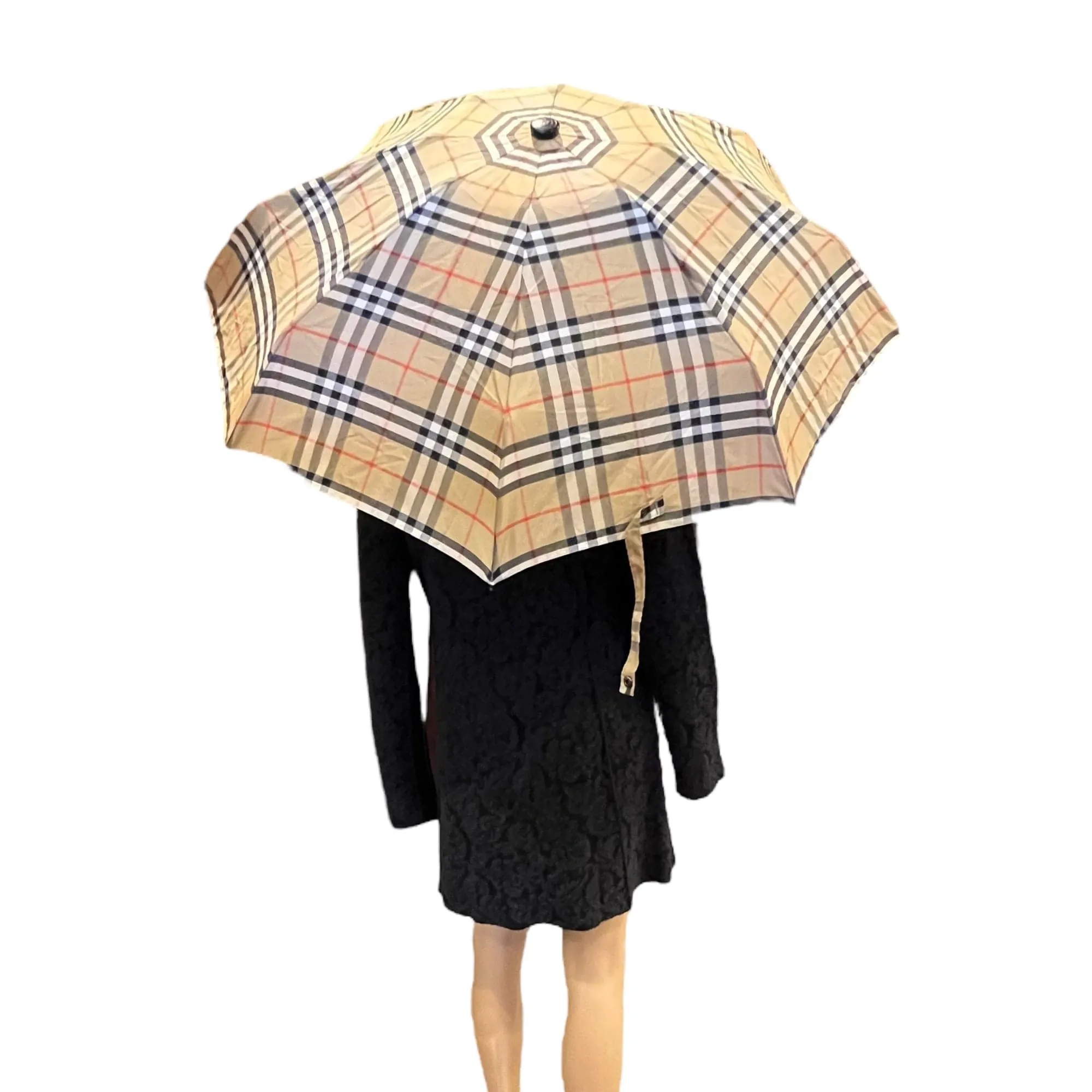 BURBERRY Classic Trafalgar Plaid Travel Umbrella - Beige