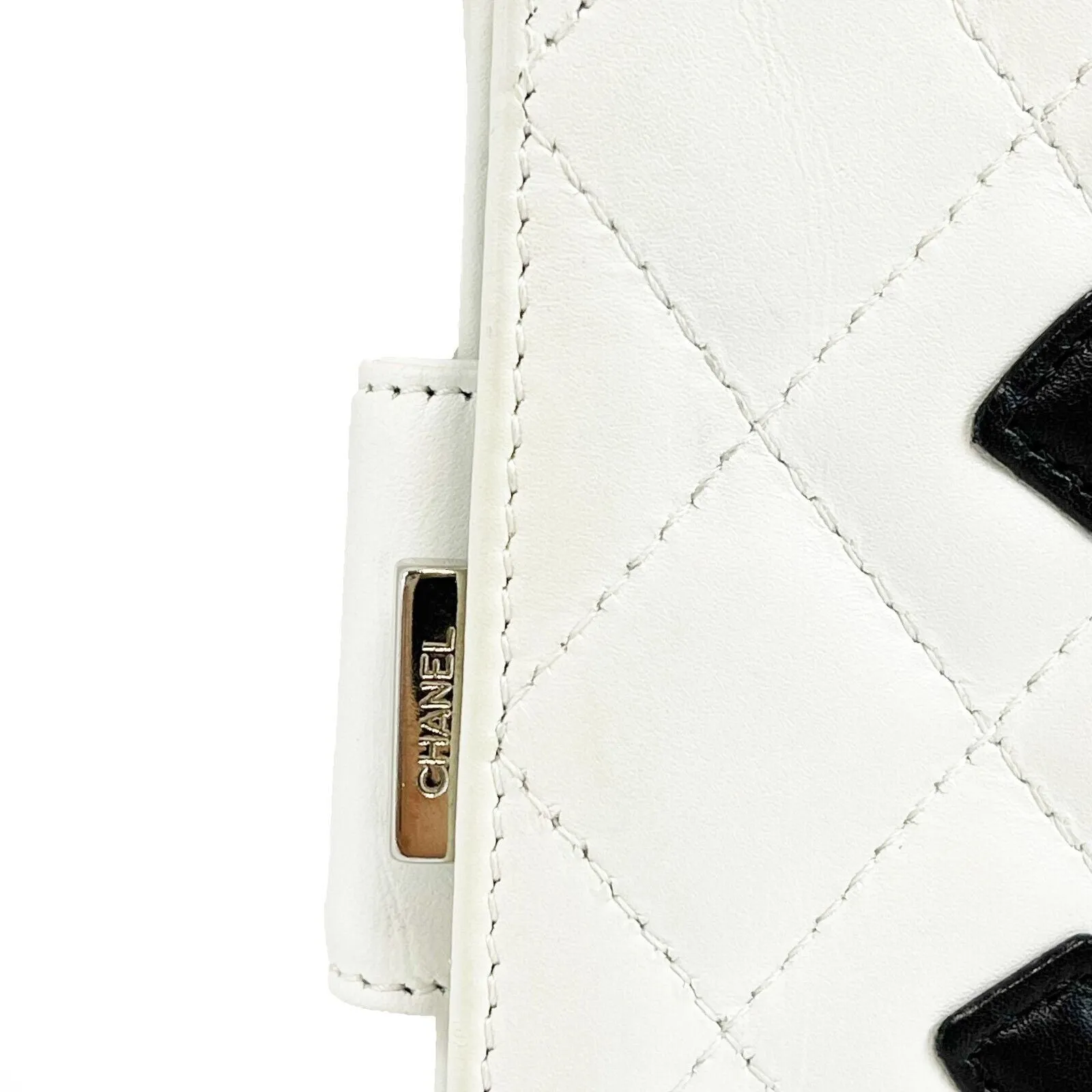 Calfskin Quilted Cambon Ligne Bi-fold Wallet White Excellent