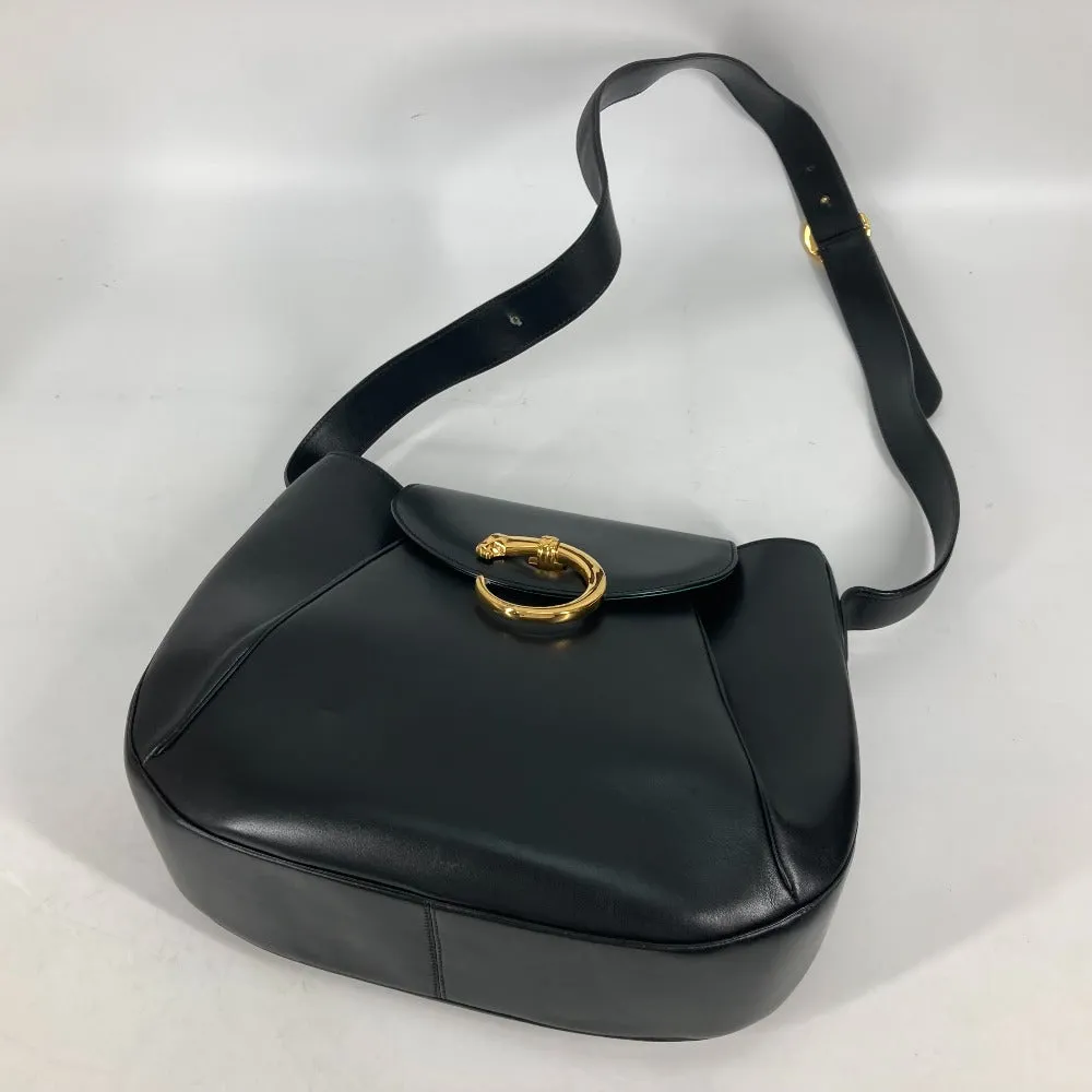 CARTIER Shoulder Bag leather black PANTHERE Women Used Authentic