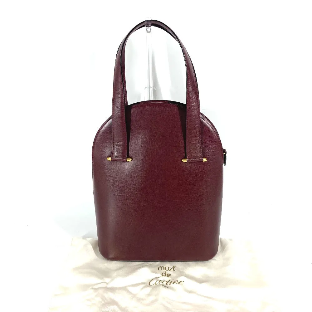 CARTIER Shoulder Bag leather wine-red Must Line Women Used Authentic