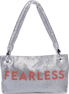 Carvela Metallic Silver Chainmail "fearless" Logo Shoulder Bag BNWT