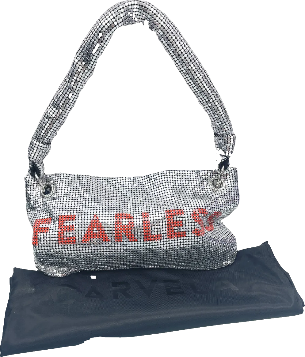 Carvela Metallic Silver Chainmail "fearless" Logo Shoulder Bag BNWT