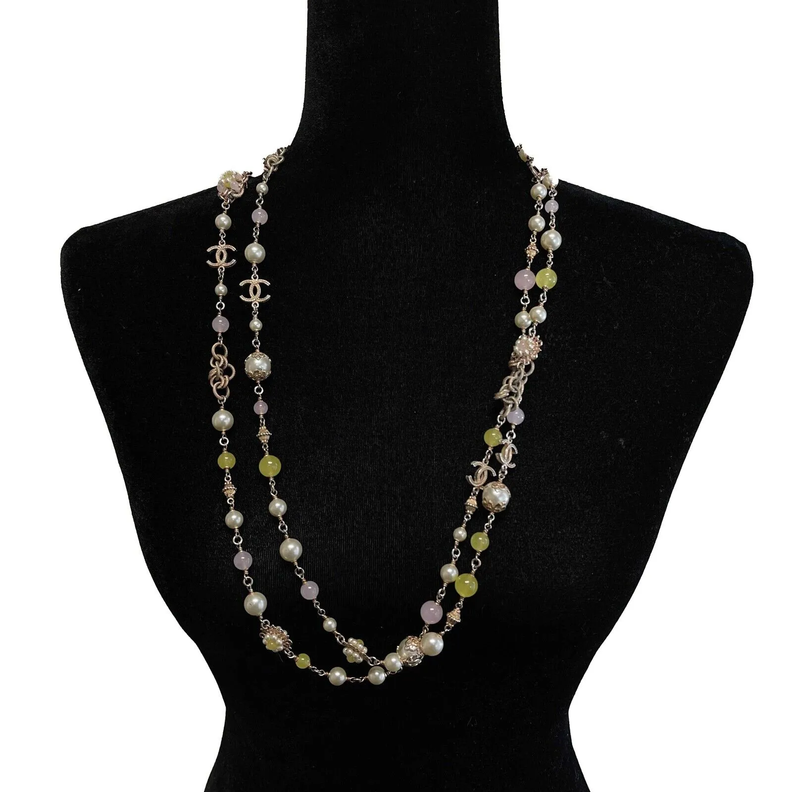 Chanel 2016 Necklace Pearl Long CC Clear Beads Yellow Necklace