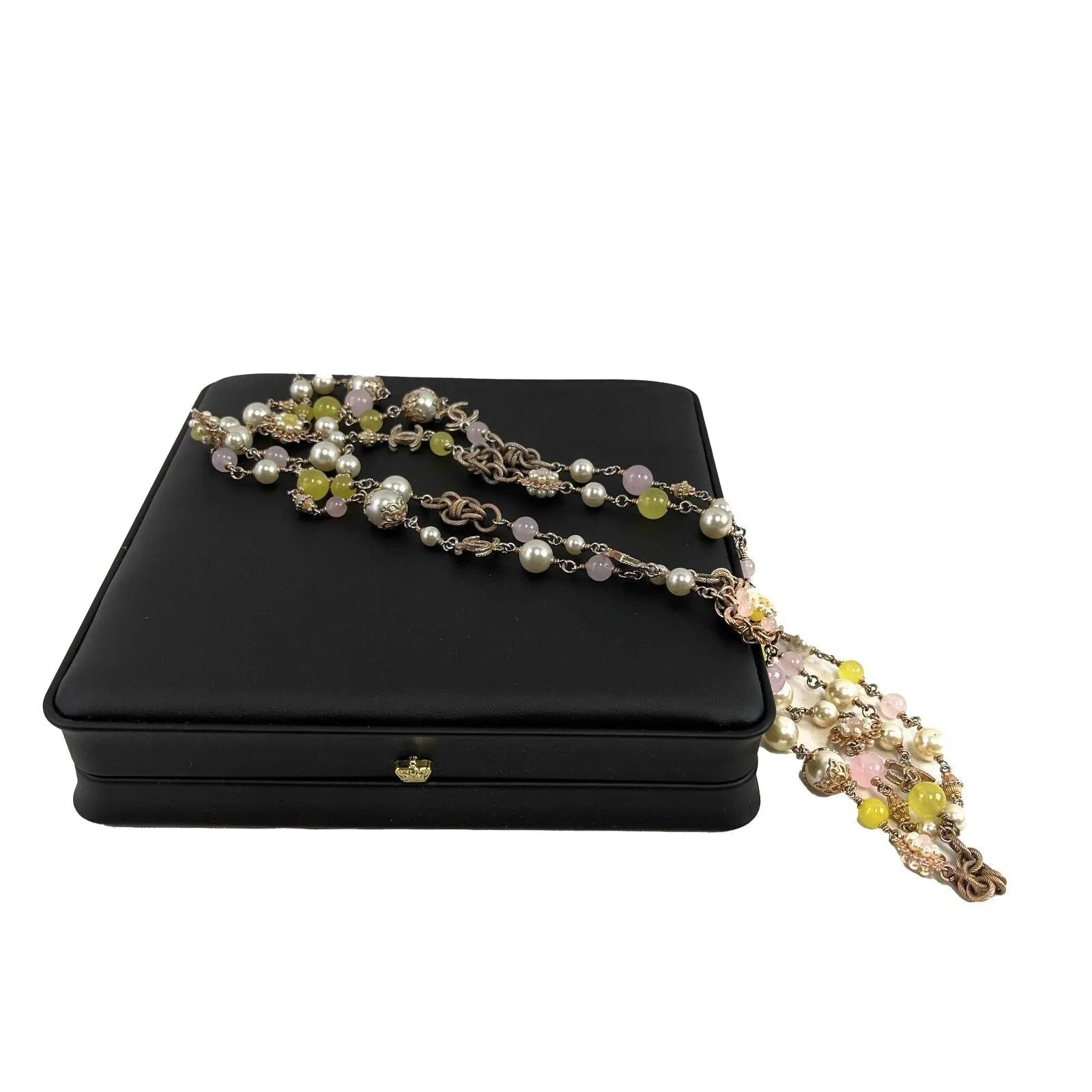 Chanel 2016 Necklace Pearl Long CC Clear Beads Yellow Necklace