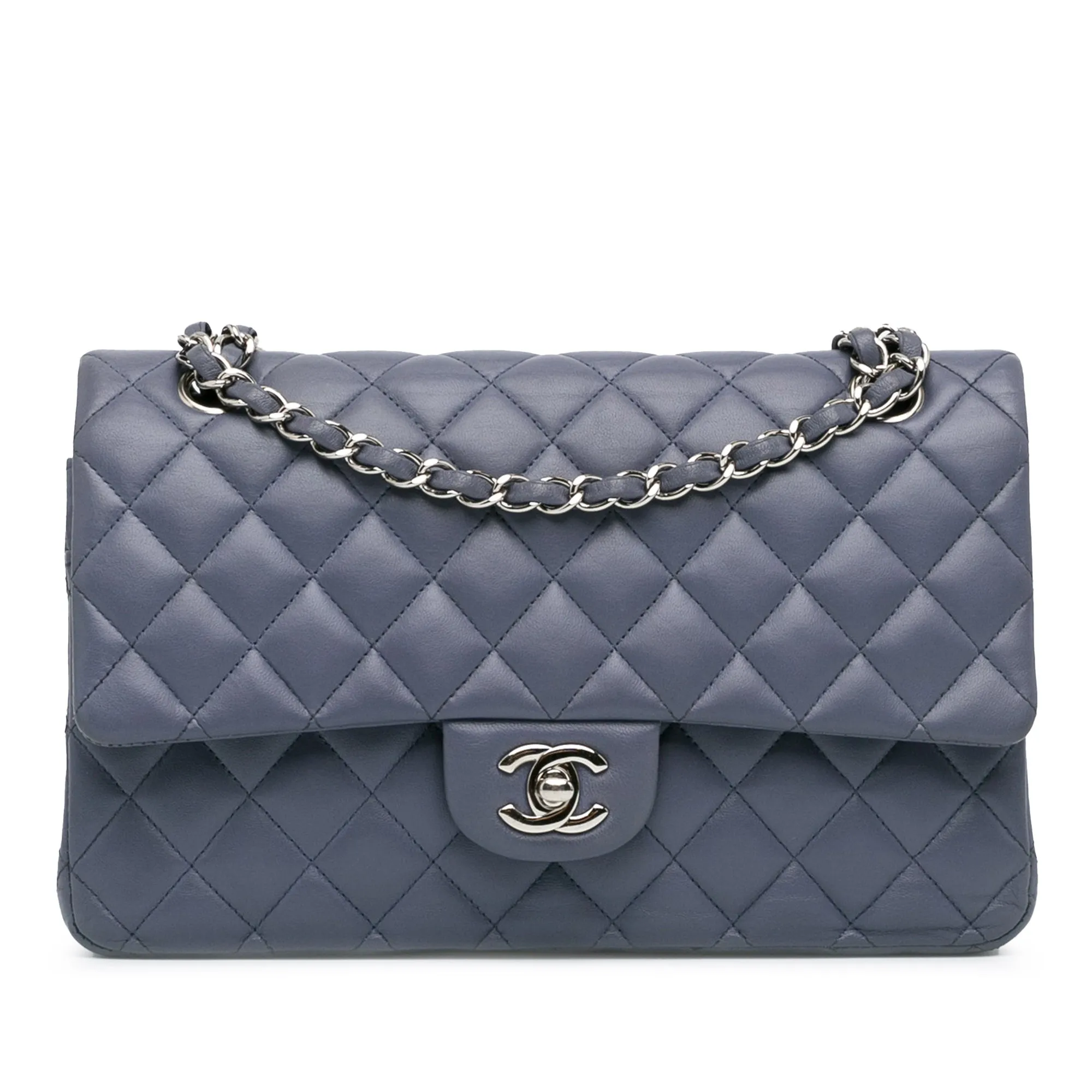 Chanel Classic Double Flap Medium Purple Lambskin Silver