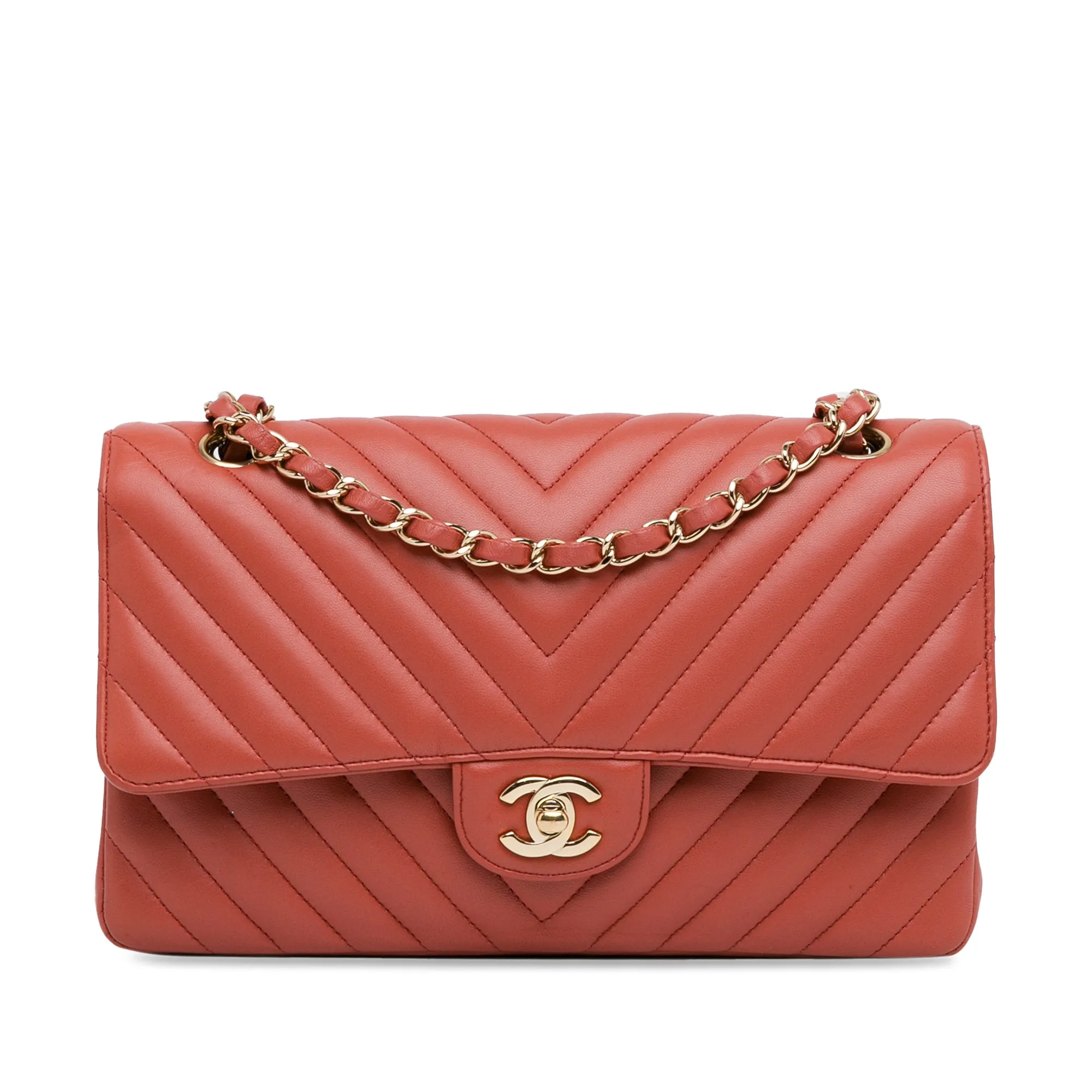 Chanel Classic Double Flap Medium Red Chevron Lambskin Gold