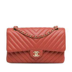 Chanel Classic Double Flap Medium Red Chevron Lambskin Gold