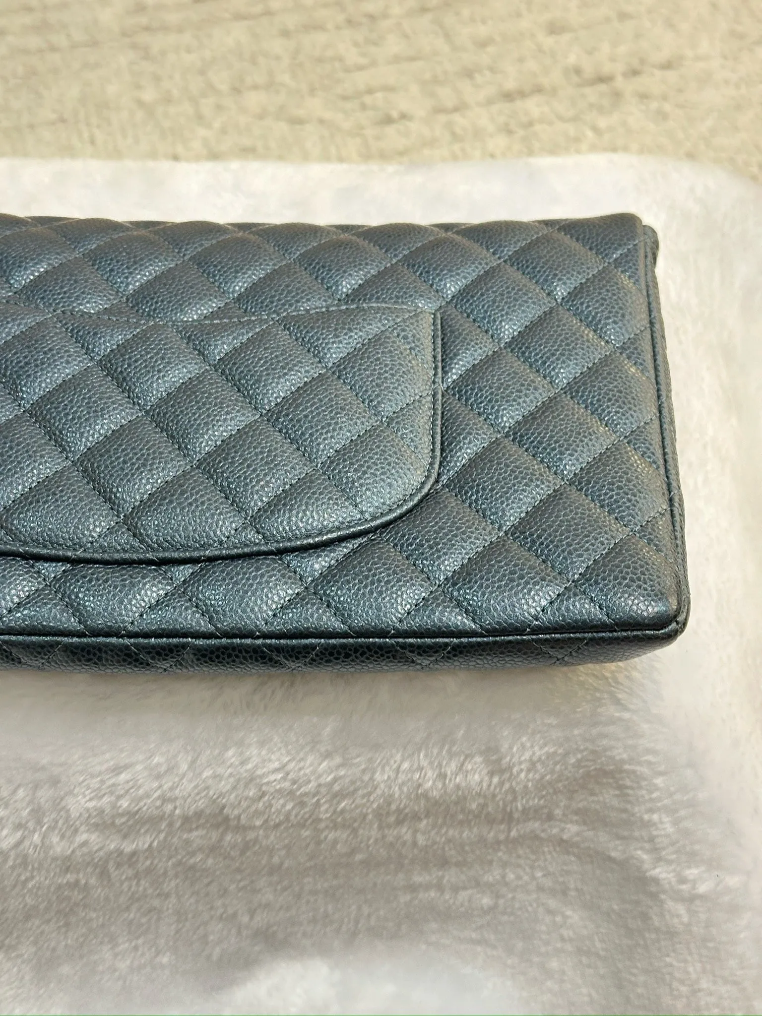 CHANEL Classic Large Clutch Blue Grained Calfskin GHW