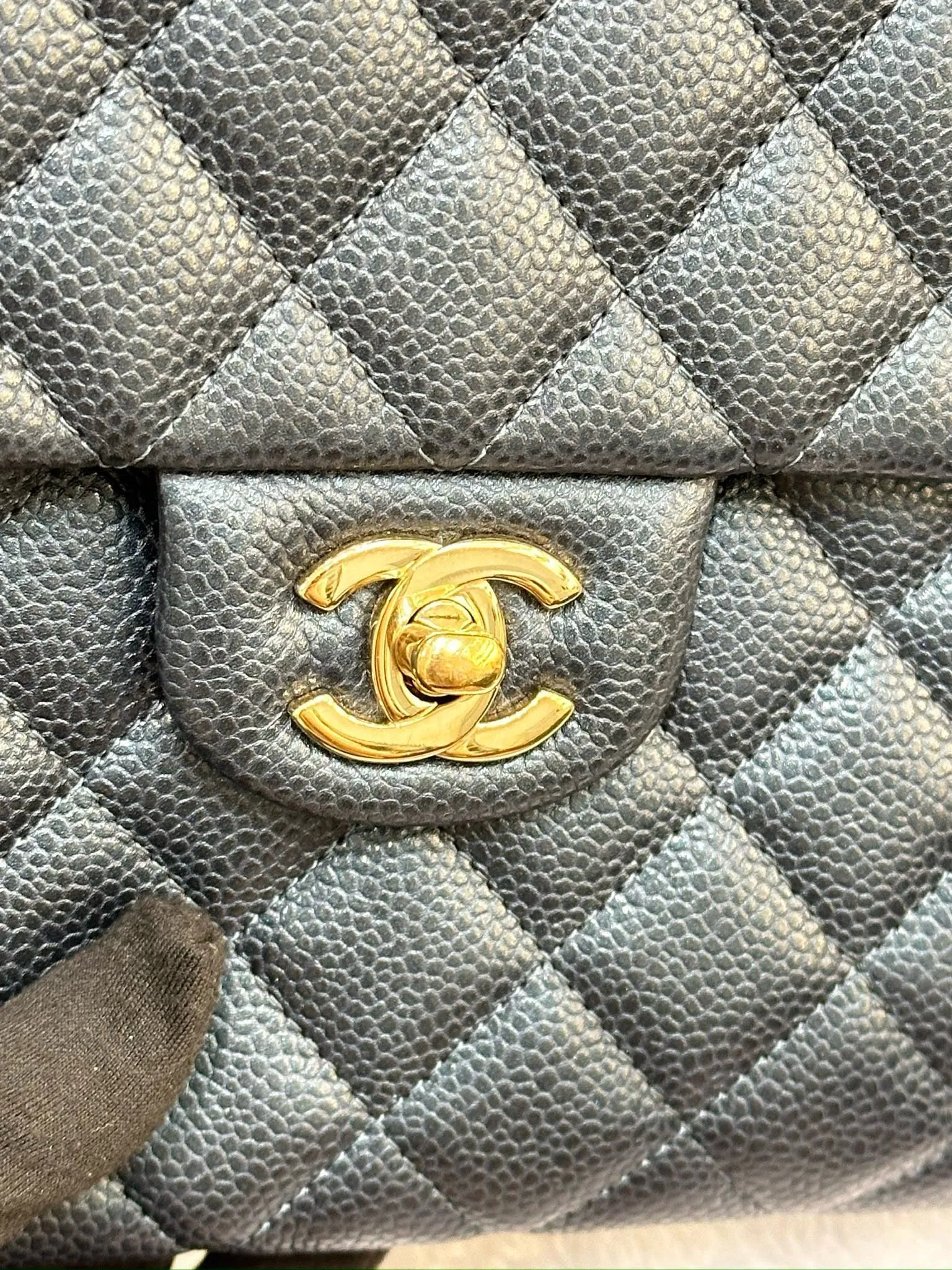 CHANEL Classic Large Clutch Blue Grained Calfskin GHW