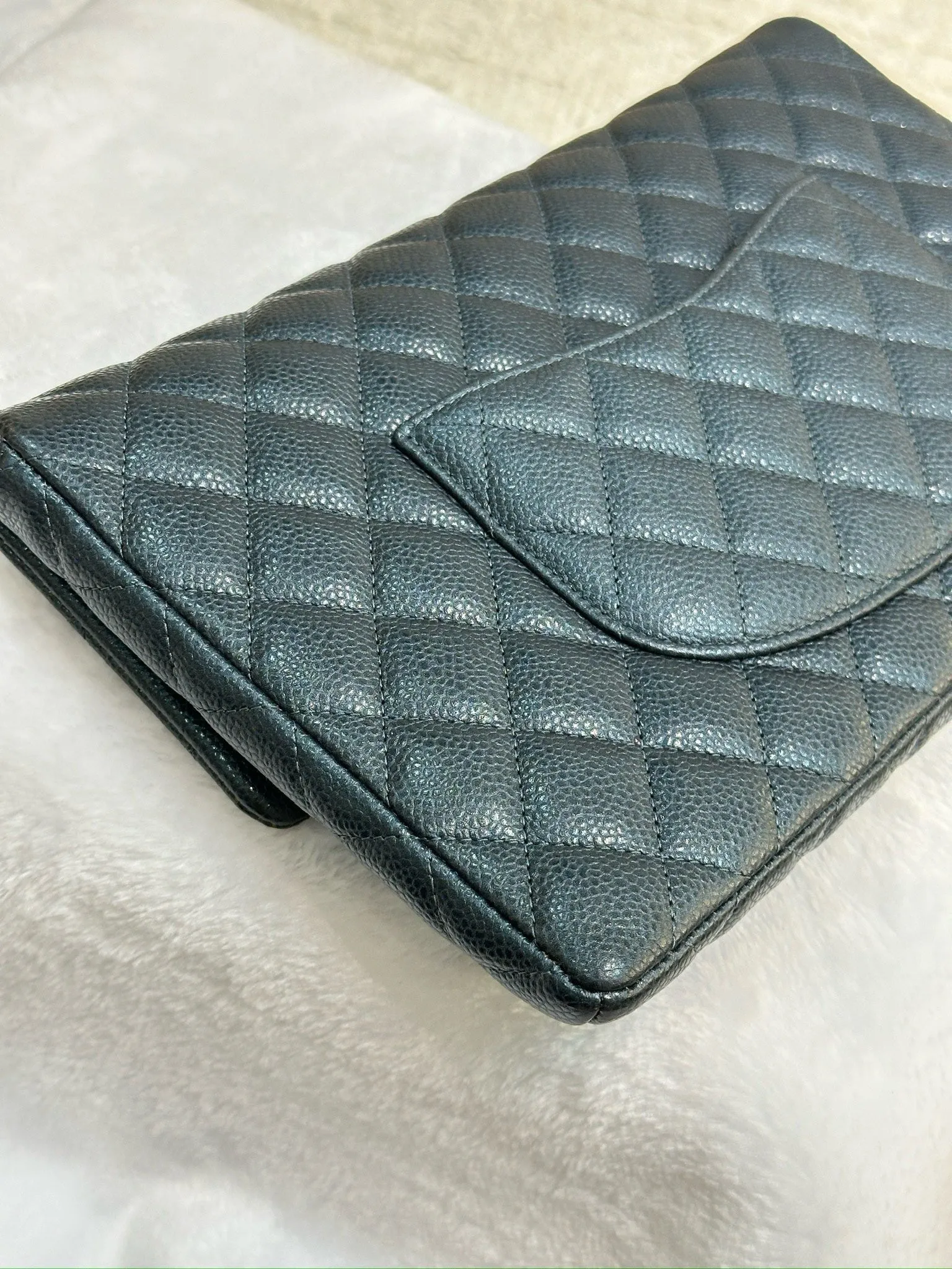 CHANEL Classic Large Clutch Blue Grained Calfskin GHW