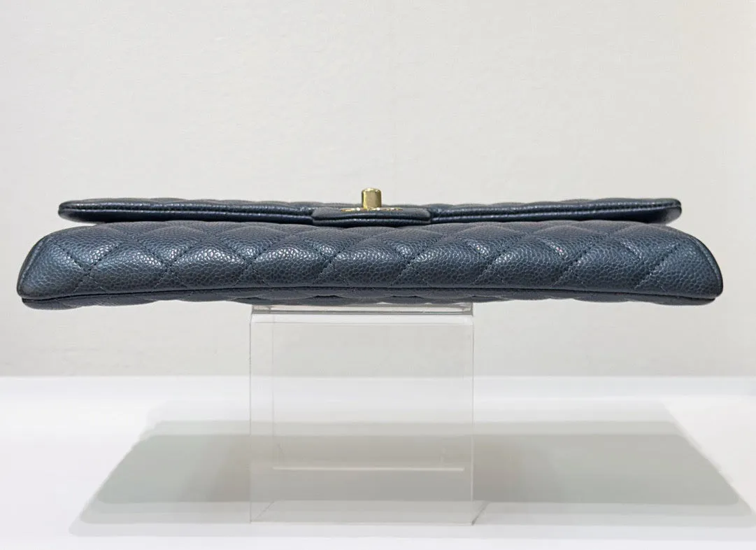 CHANEL Classic Large Clutch Blue Grained Calfskin GHW