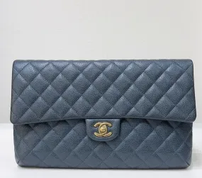 CHANEL Classic Large Clutch Blue Grained Calfskin GHW