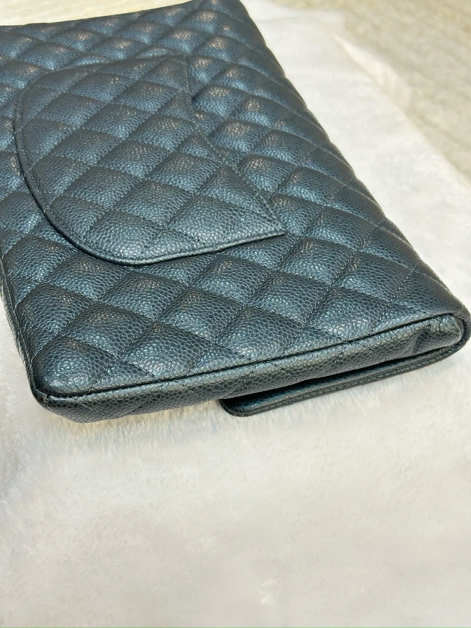 CHANEL Classic Large Clutch Blue Grained Calfskin GHW