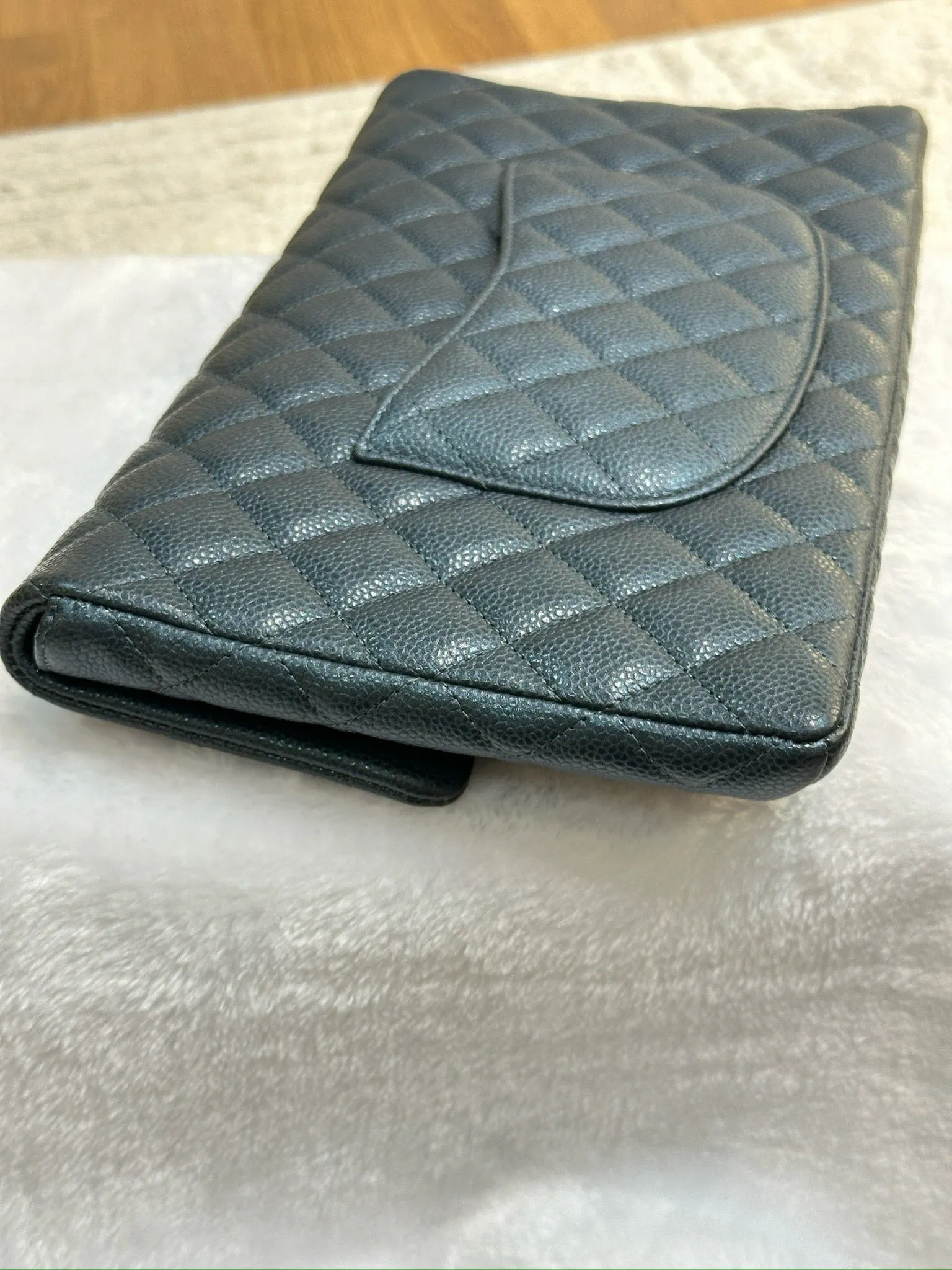 CHANEL Classic Large Clutch Blue Grained Calfskin GHW