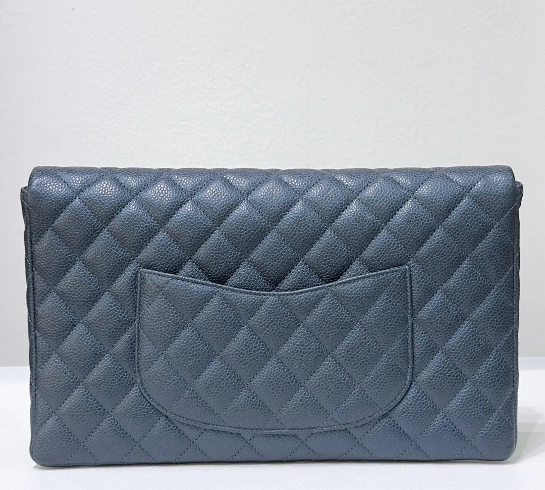 CHANEL Classic Large Clutch Blue Grained Calfskin GHW