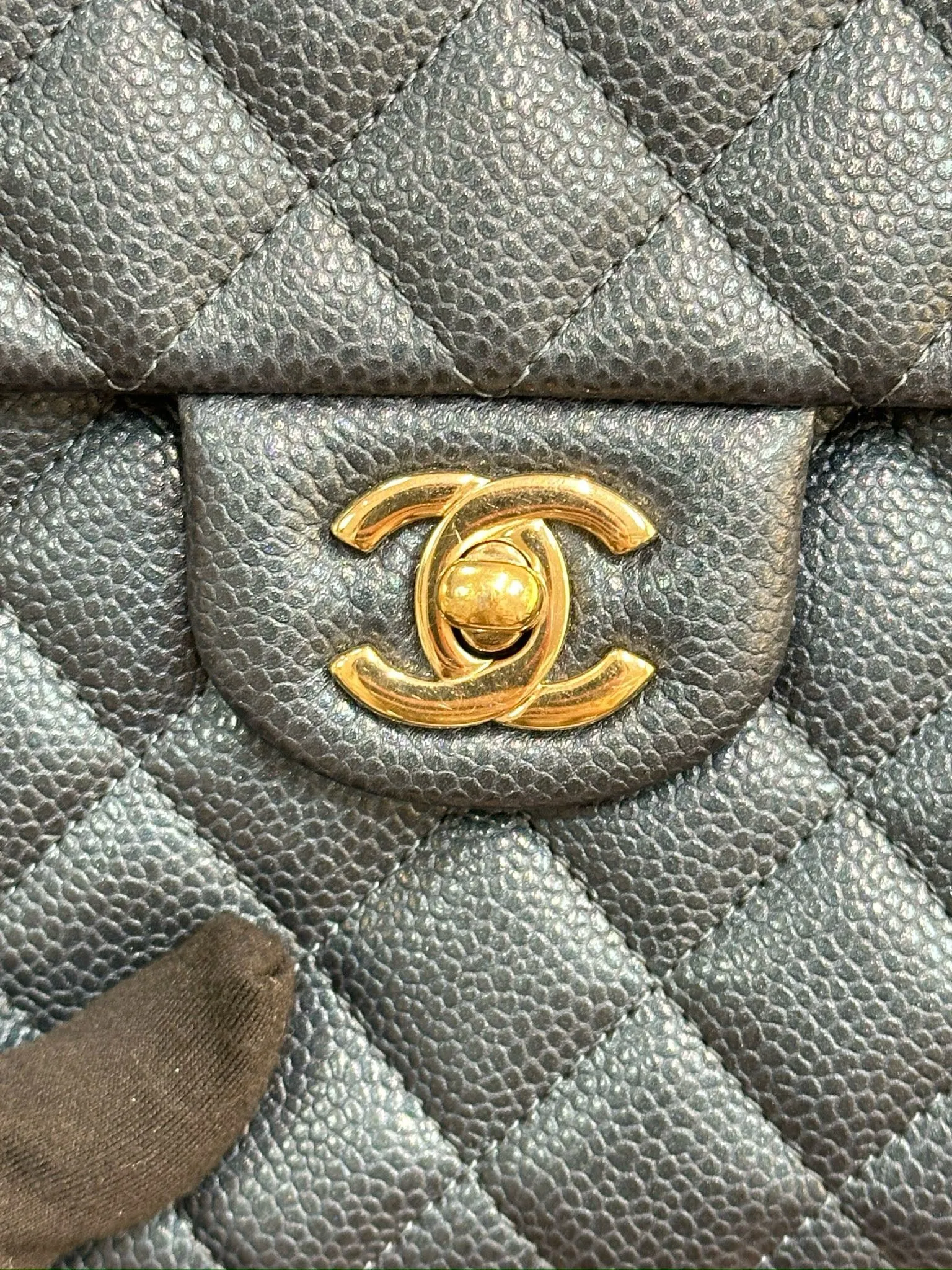 CHANEL Classic Large Clutch Blue Grained Calfskin GHW