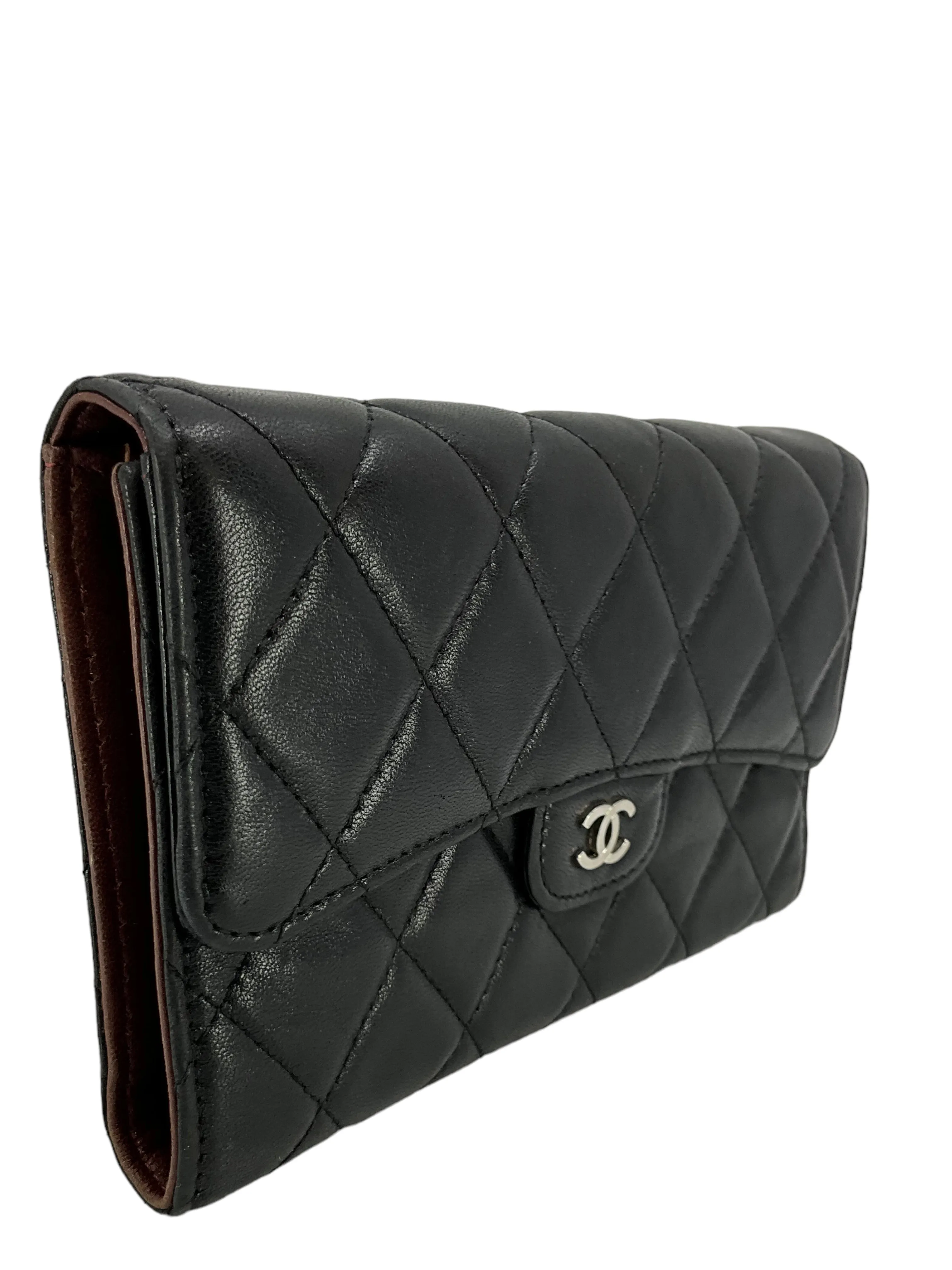 CHANEL Classic Quilted Leather Long Trifold Flap Wallet