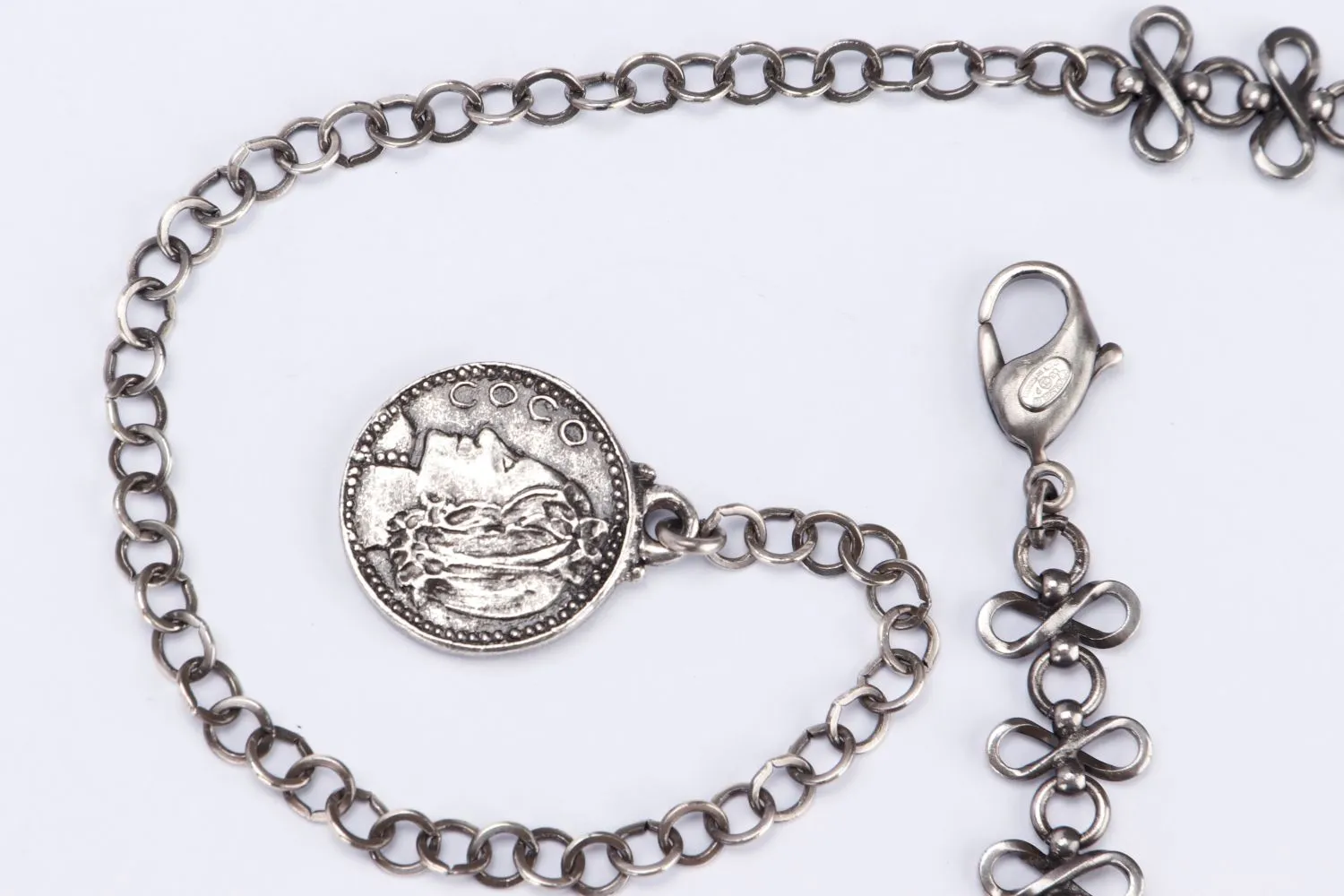 Chanel Ruthenium Chain Necklace with 9 Round Coins Charm (Coin Diameter 2cm, 3.1cm, 4.3cm & 5.6cm), long 100cm, no Dust Cover