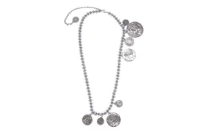 Chanel Ruthenium Chain Necklace with 9 Round Coins Charm (Coin Diameter 2cm, 3.1cm, 4.3cm & 5.6cm), long 100cm, no Dust Cover