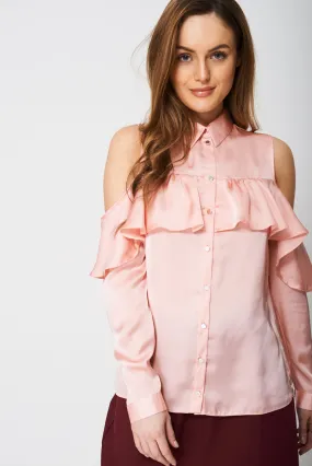 Cold Shoulder Satin Shirt Ex-Branded