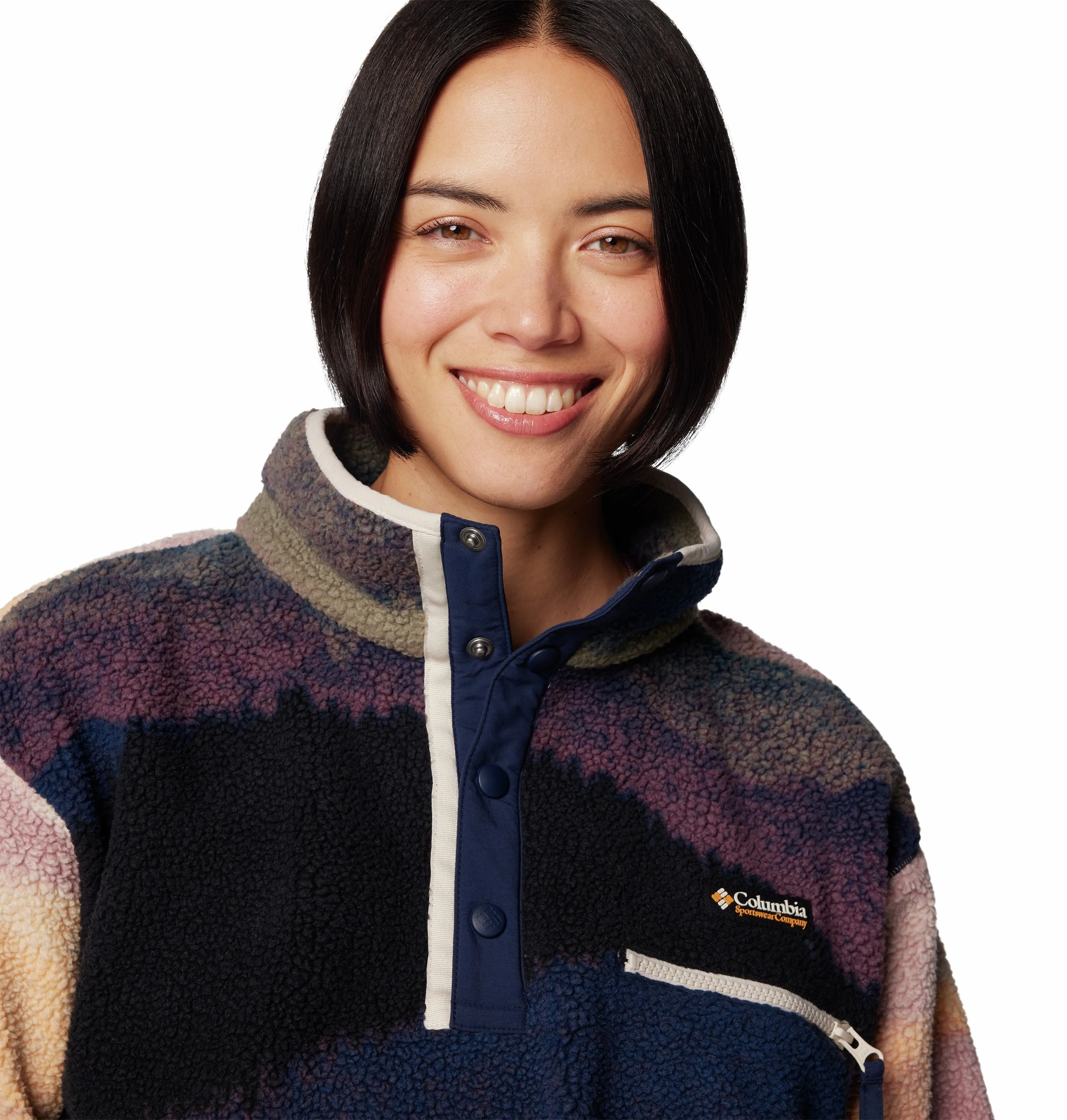 Columbia Ladies Printed Cropped Helvetia Half Snap Fleece-NAVY