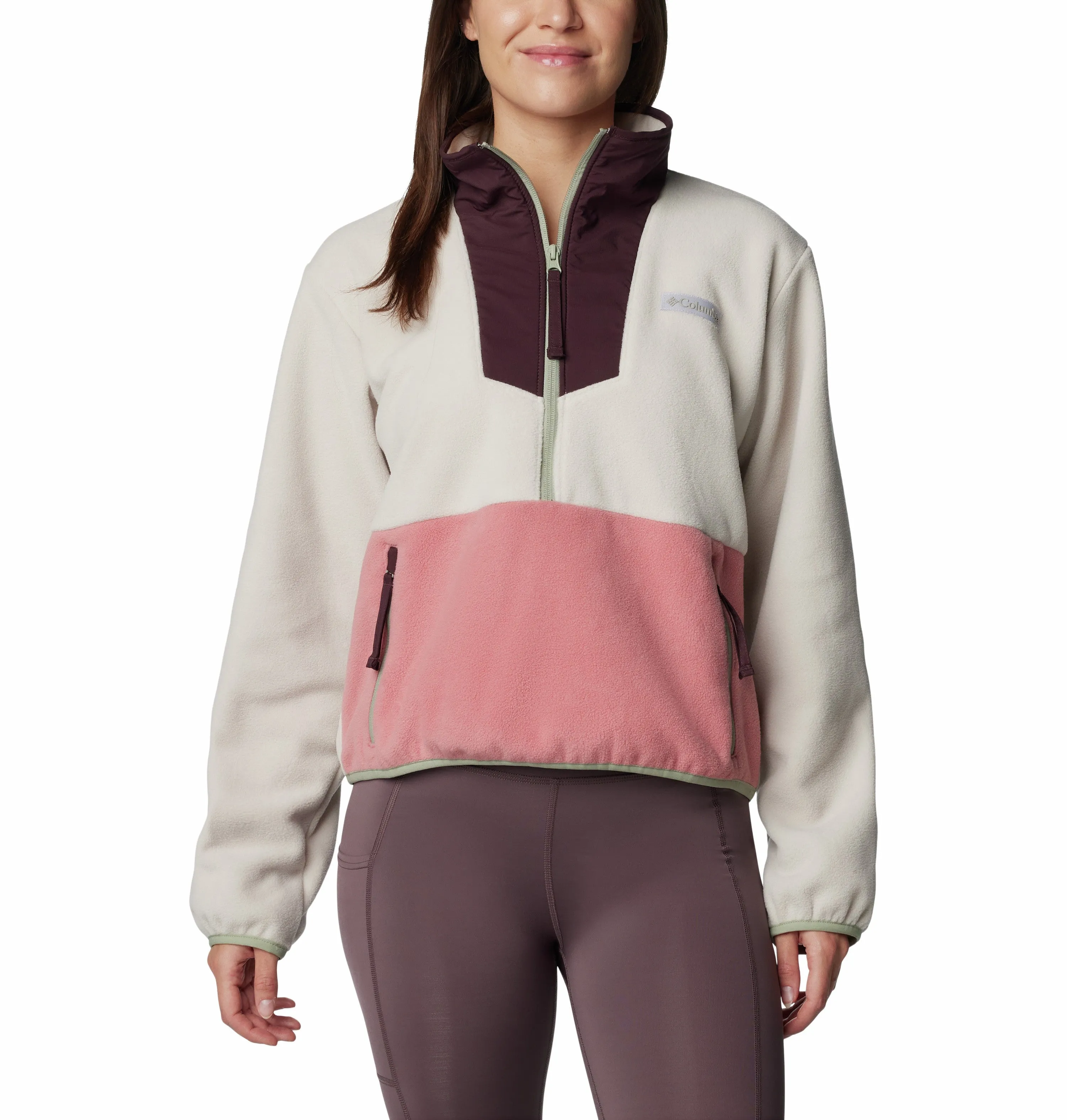 Columbia Ladies Sequoia Grove Cropped 1/2 Zip Overhead Fleece-STONE