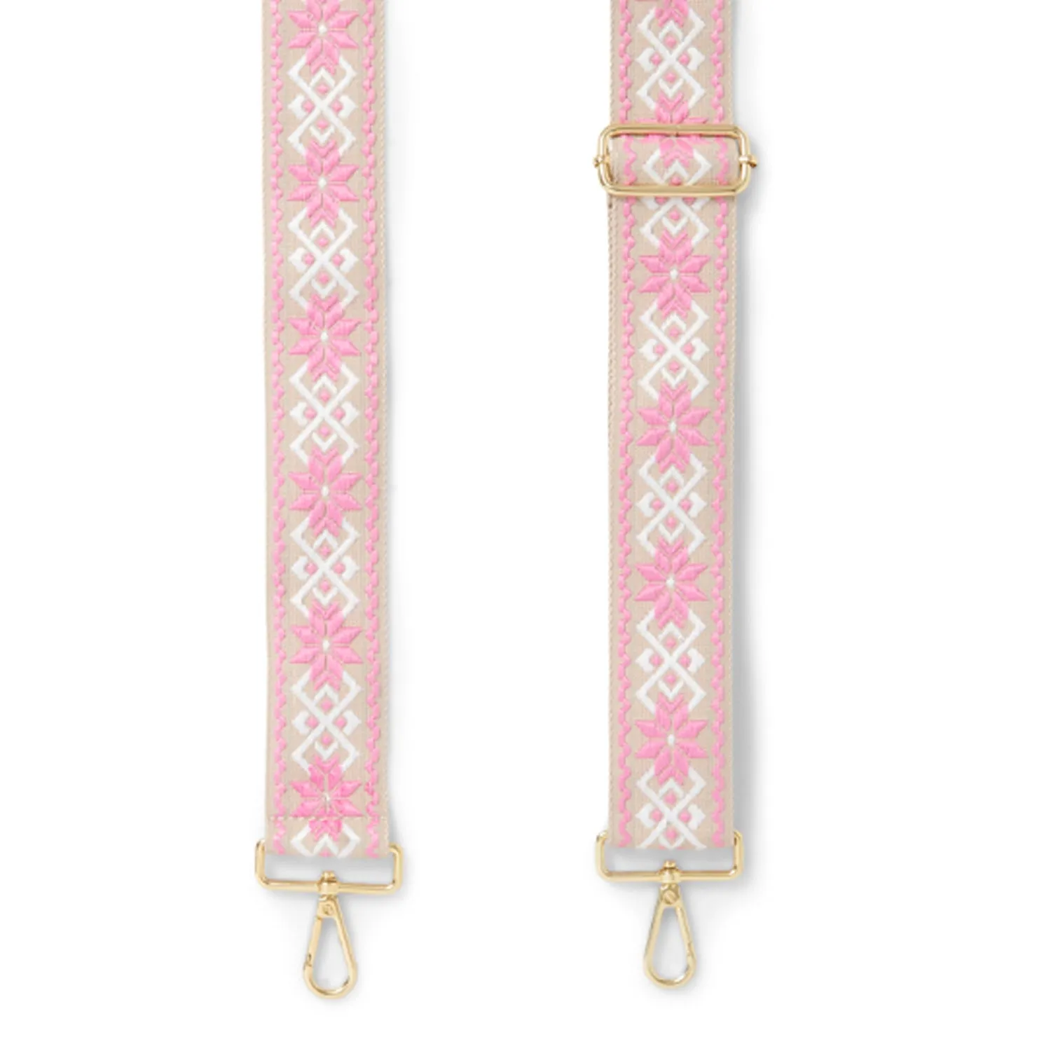 Crossbody Strap -  Candy Pink and Cream Geo Print (Gold Hardware)