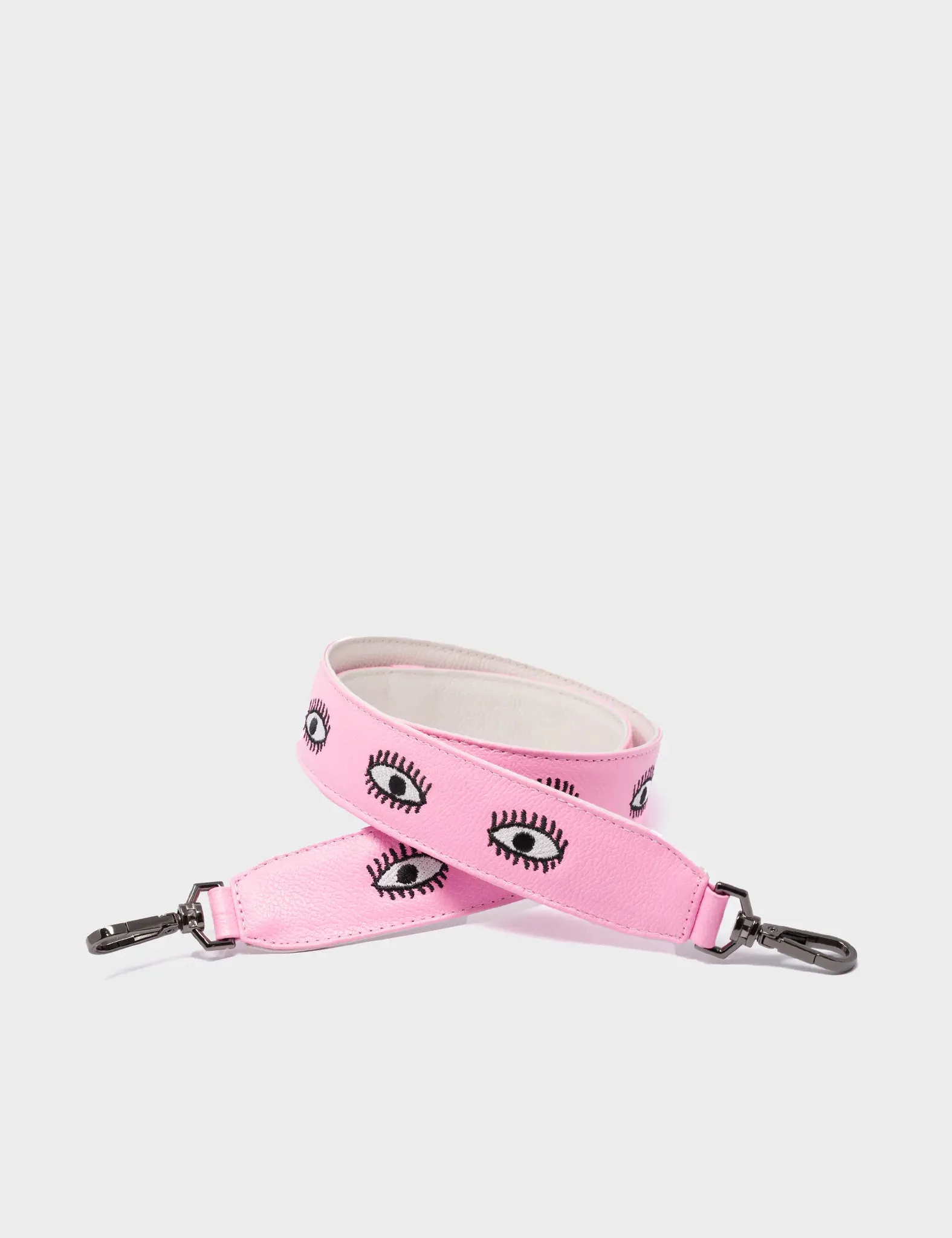 Detachable Taffy Pink Leather Shoulder Strap - All Over Eyes Embroidery