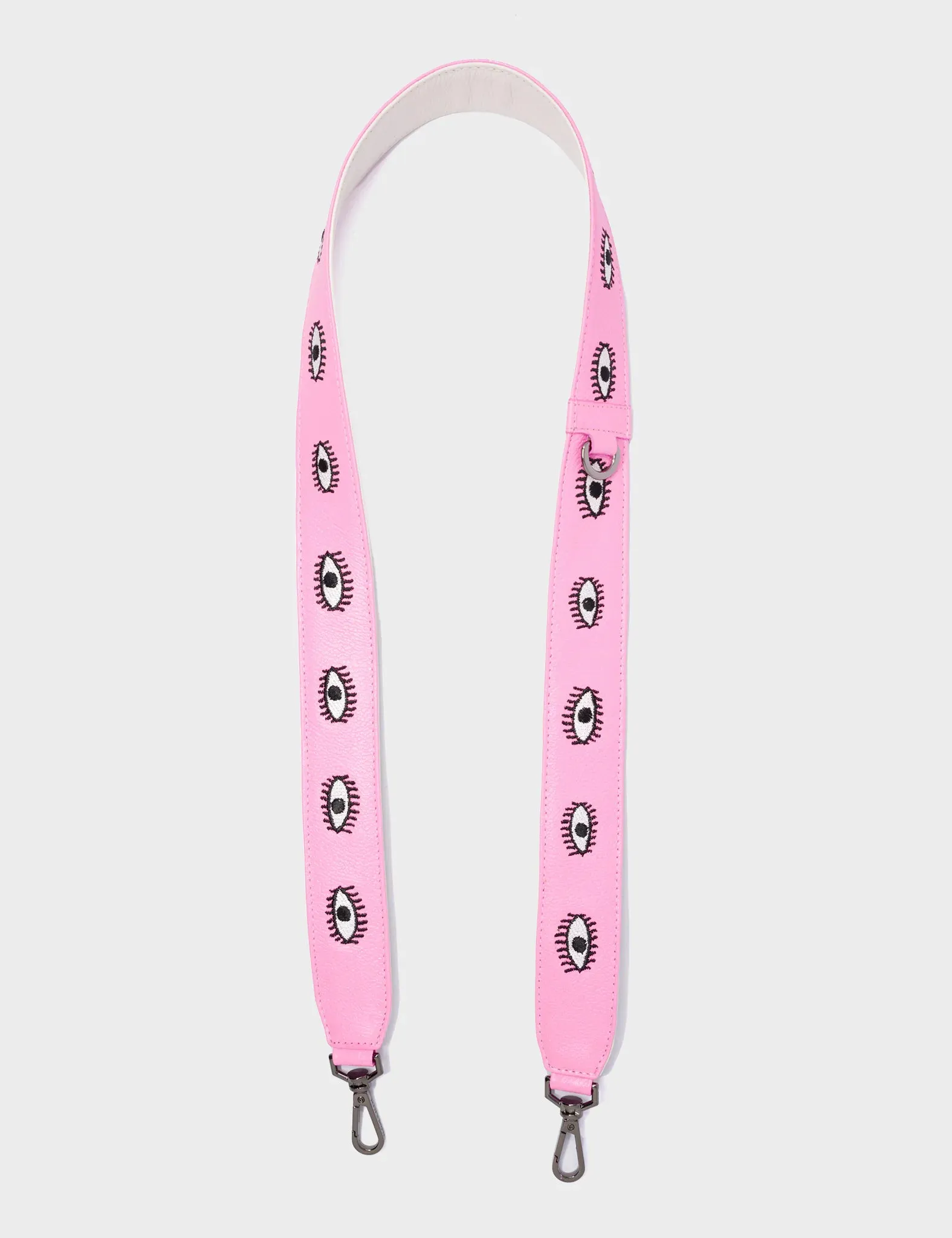 Detachable Taffy Pink Leather Shoulder Strap - All Over Eyes Embroidery