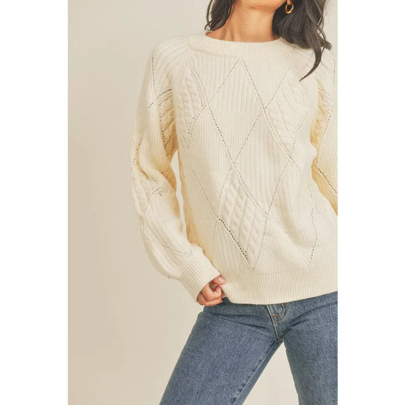 Diamond Pattern Mixed Knit Sweater