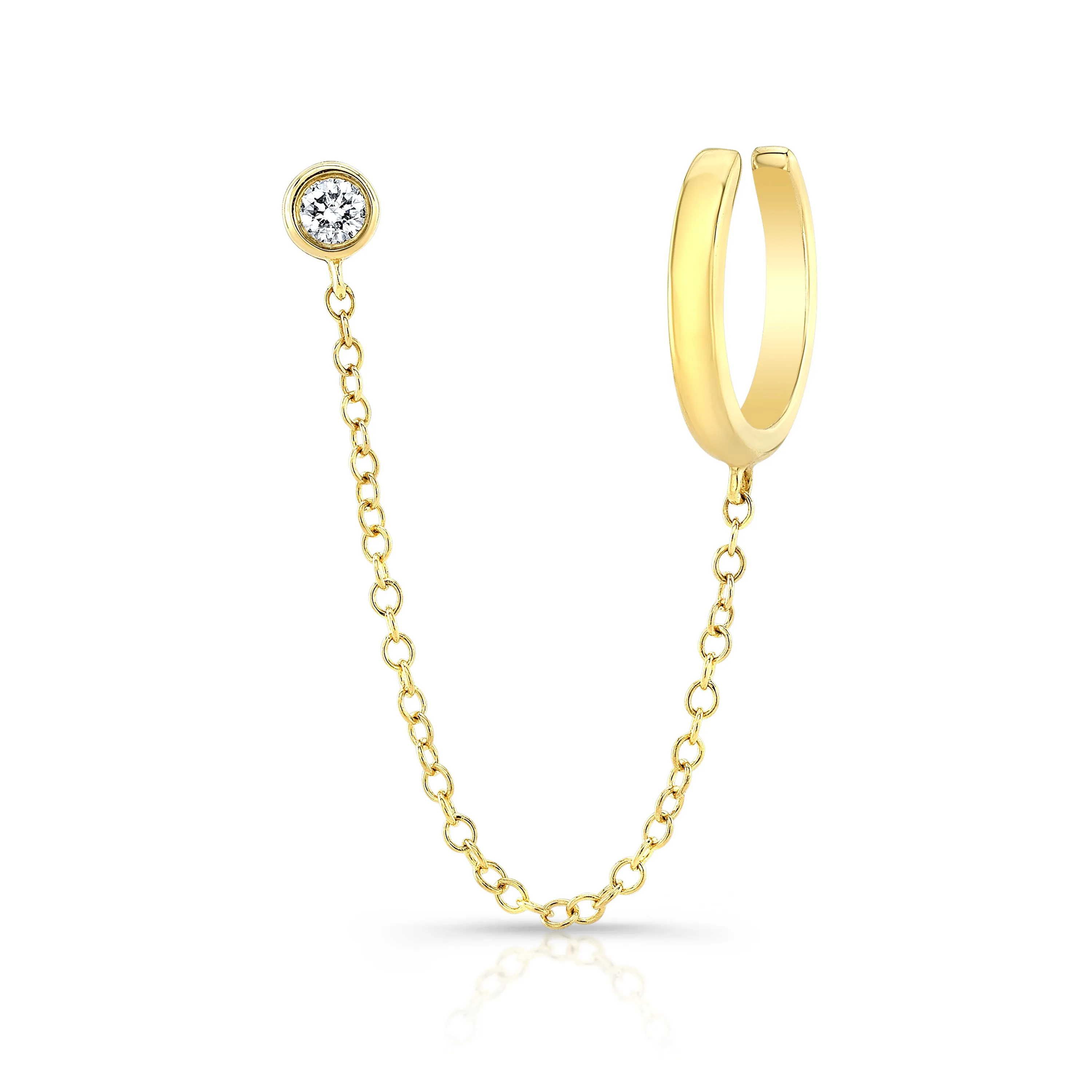 Diamond Stud and Gold Earcuff Earring