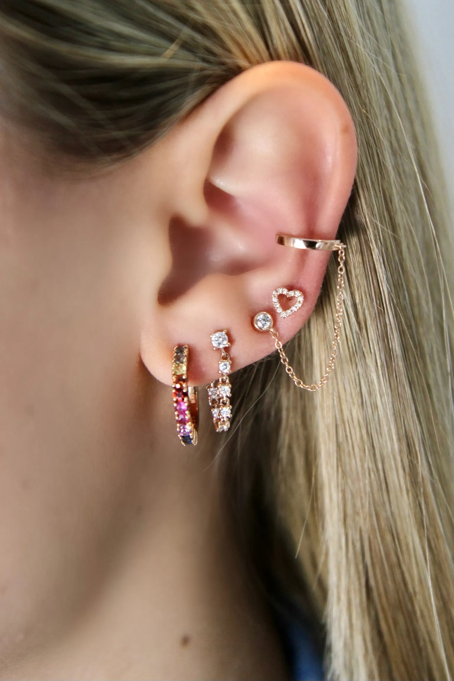 Diamond Stud and Gold Earcuff Earring