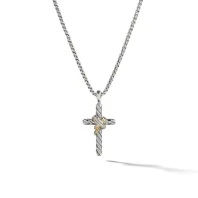 DY X Cross Necklace in Sterling Silver with 14K Yellow Gold and Diamonds, 31.7mm