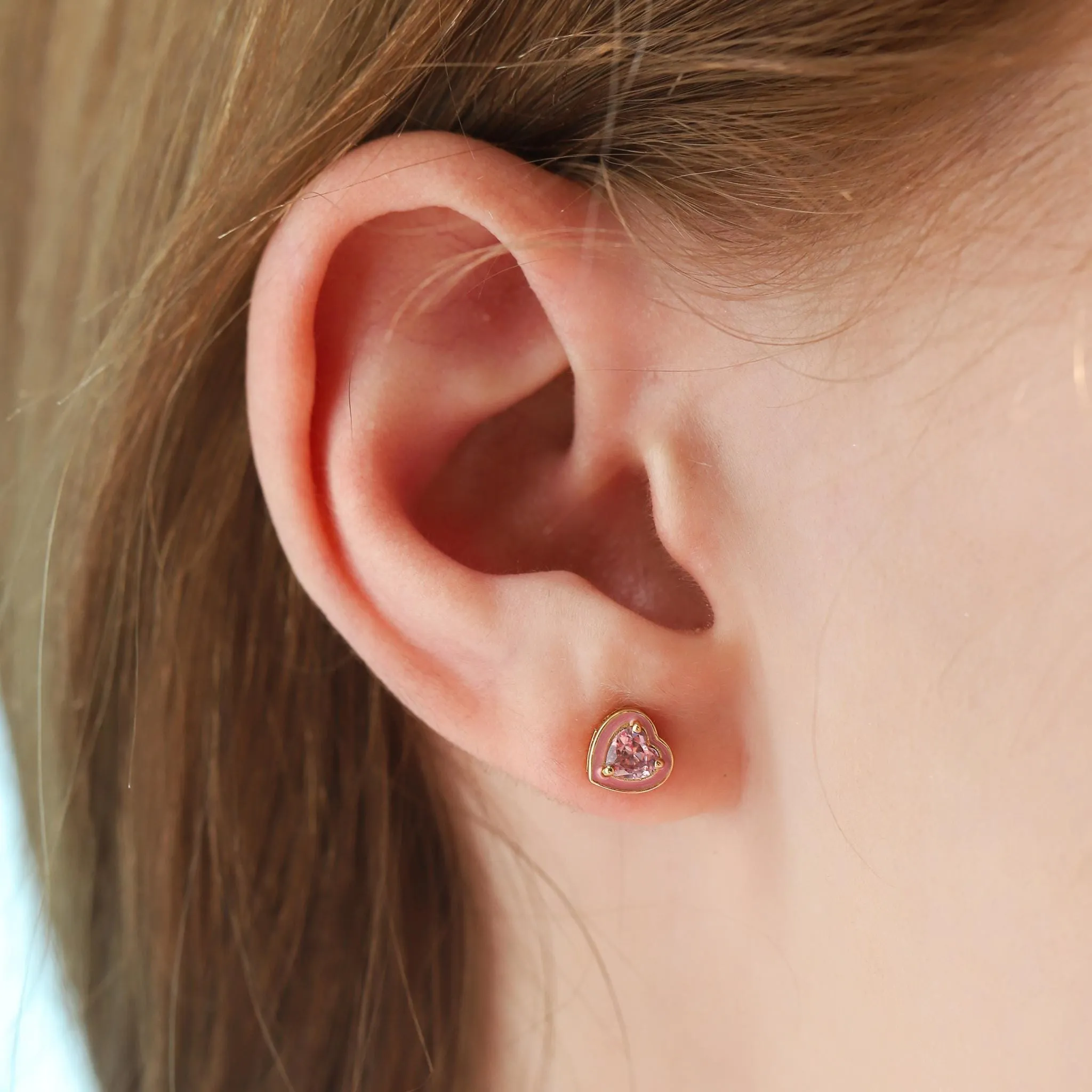 Enamel Bezel Heart Studs