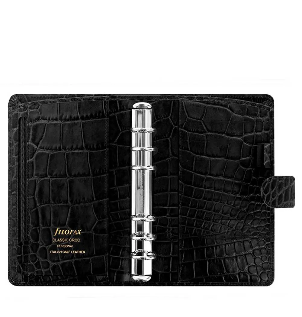 Filofax Classic Croc Print Personal Ebony Leather Organizer Agenda 2024