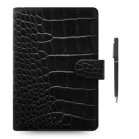 Filofax Classic Croc Print Personal Ebony Leather Organizer Agenda 2024