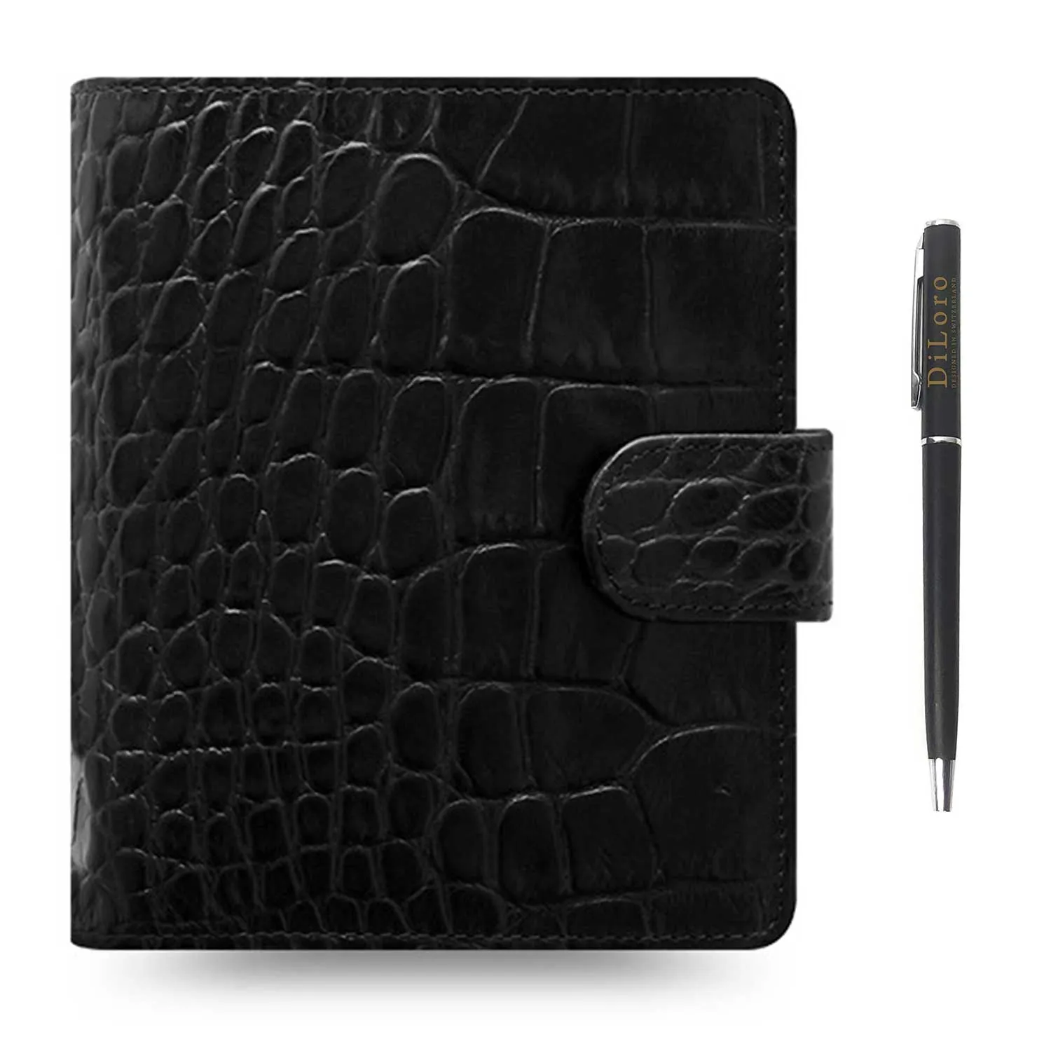 Filofax Classic Croc Print Pocket Ebony Leather Organizer Agenda 2024