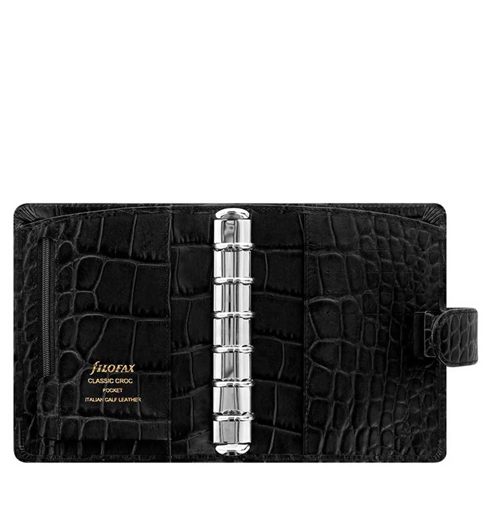 Filofax Classic Croc Print Pocket Ebony Leather Organizer Agenda 2024