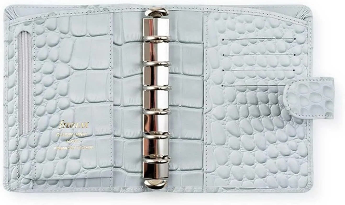 Filofax Classic Croc Print Pocket Silver Mist Leather Organizer Agenda 2024