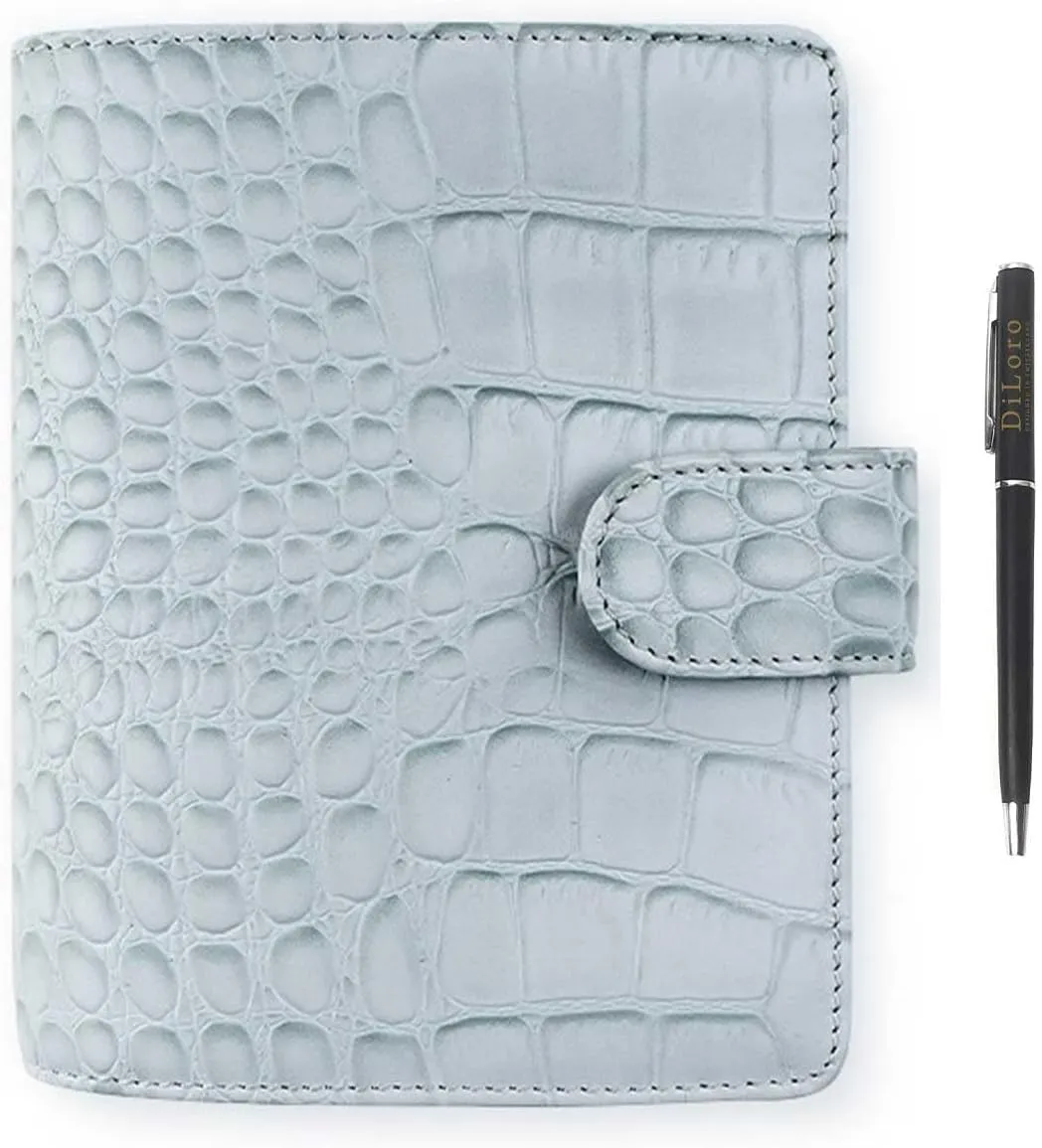 Filofax Classic Croc Print Pocket Silver Mist Leather Organizer Agenda 2024