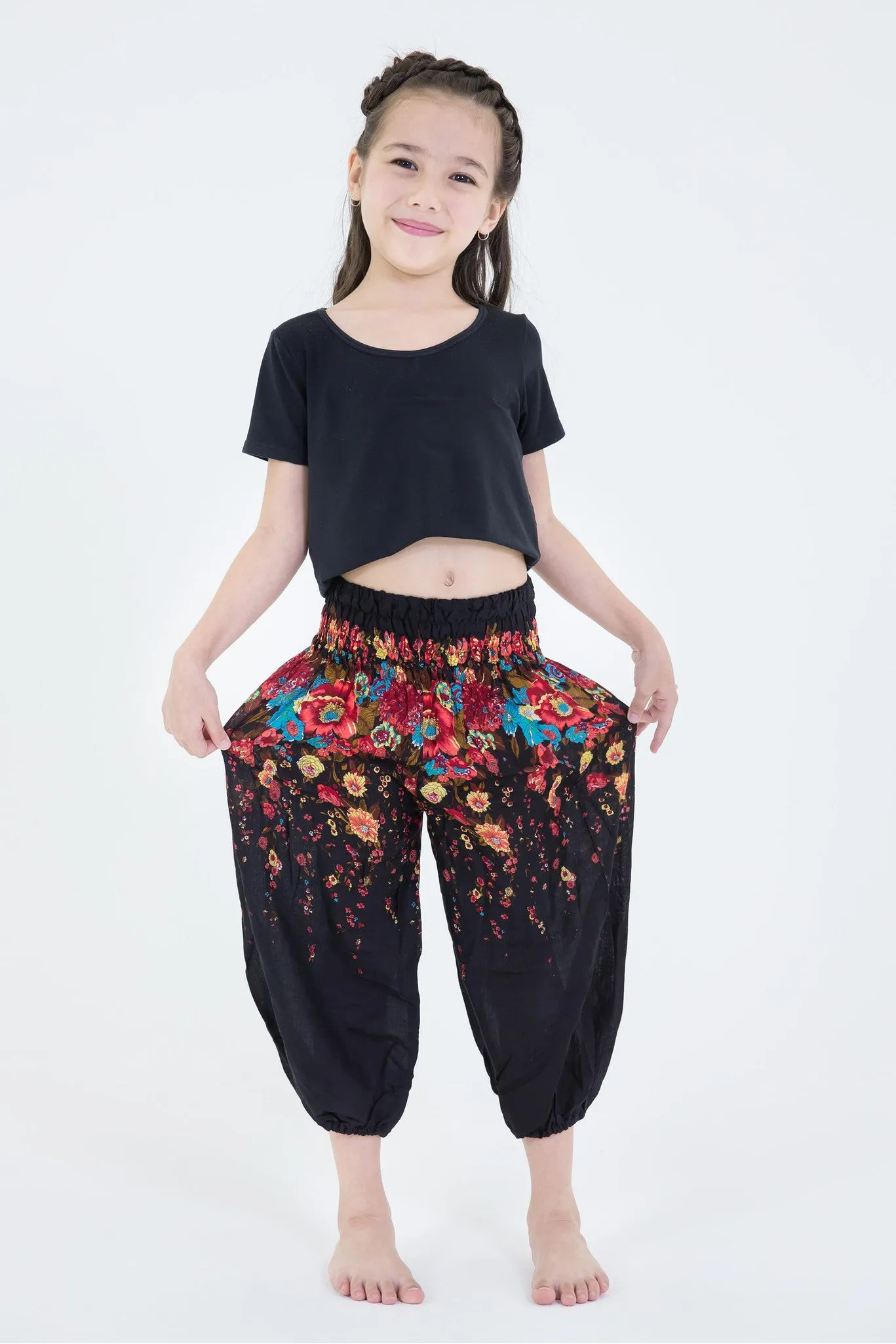 Floral Kids Harem Pants in Black