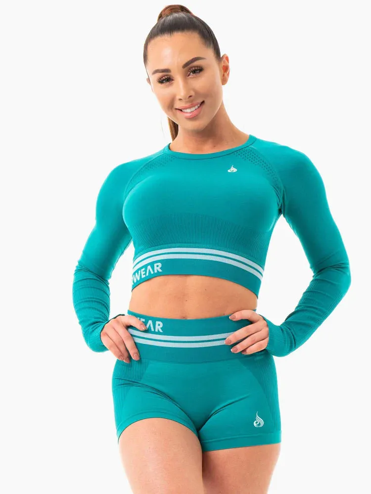 FREESTYLE SEAMLESS LONG SLEEVE CROP - TEAL