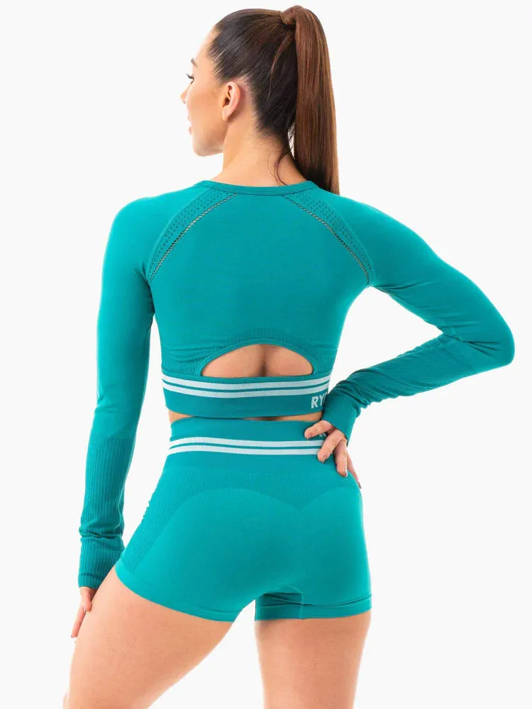 FREESTYLE SEAMLESS LONG SLEEVE CROP - TEAL