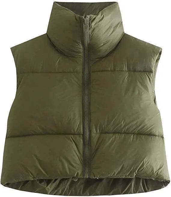 Funnel Neck Puffer Crop Padded Gilet Sleeveless Bodywarmer Vest