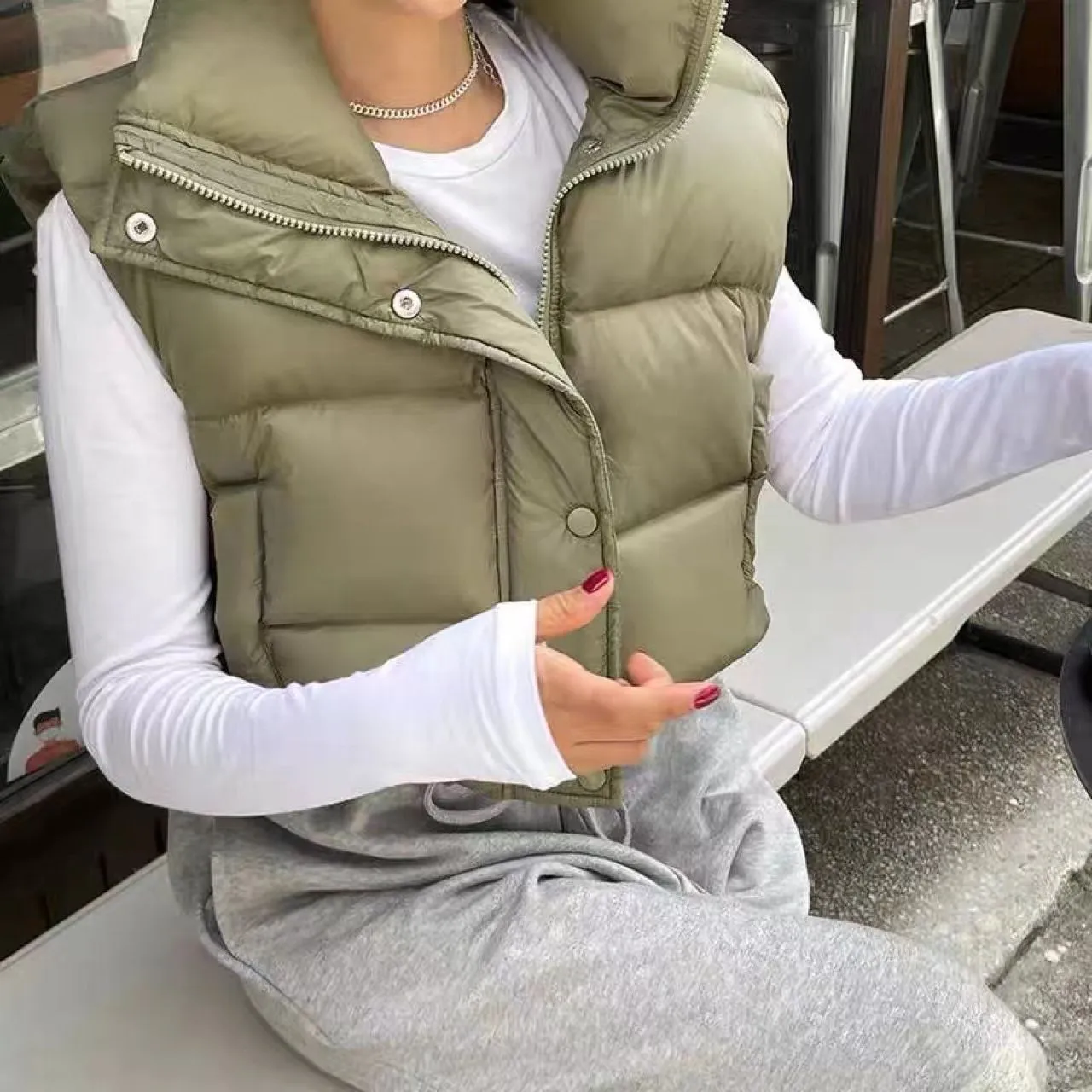 Funnel Neck Puffer Crop Padded Gilet Sleeveless Bodywarmer Vest