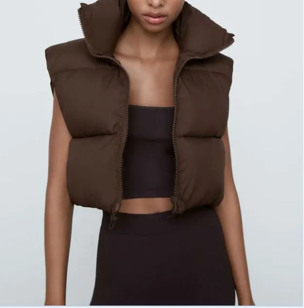 Funnel Neck Puffer Crop Padded Gilet Sleeveless Bodywarmer Vest